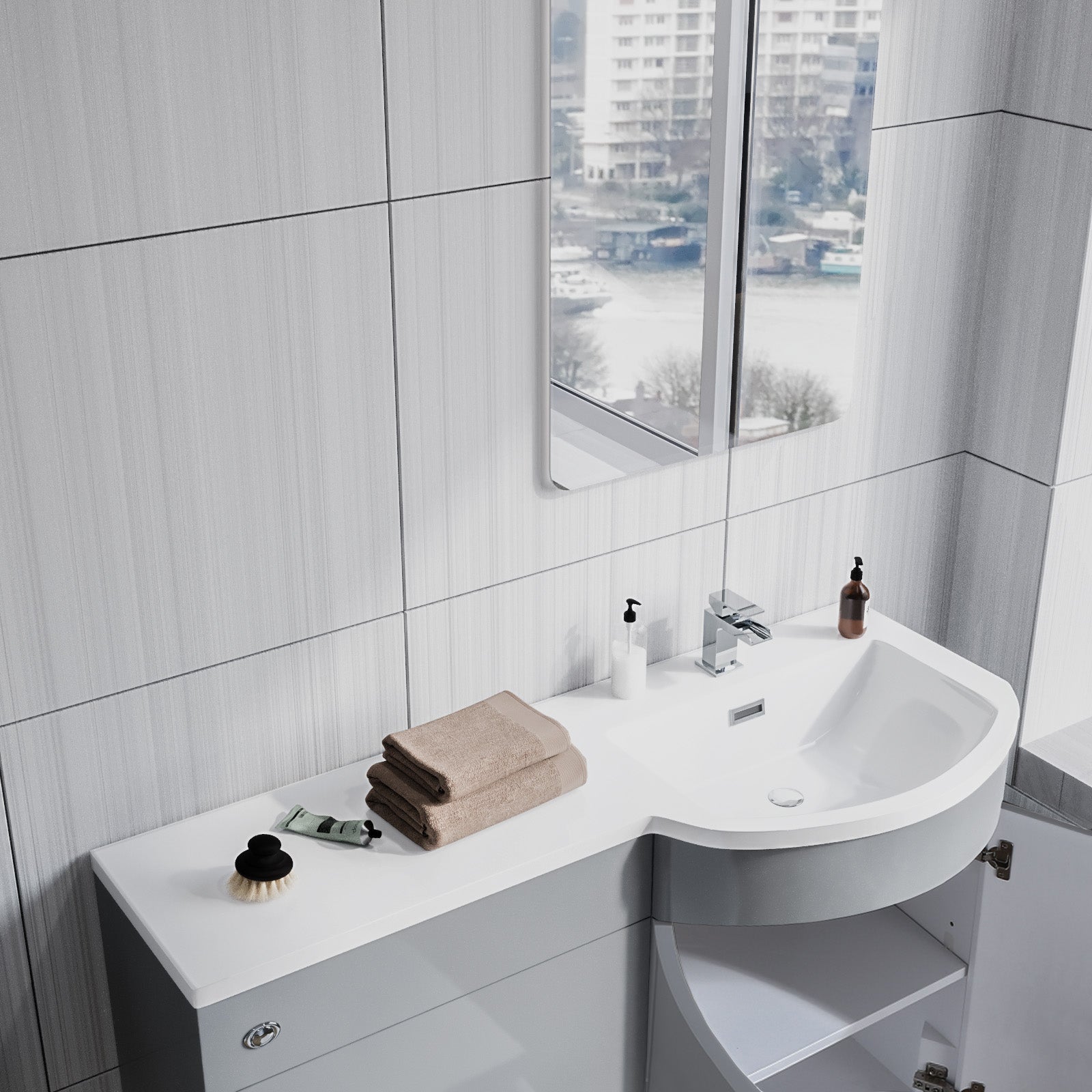 Dene 1100mm RH Bathroom Vanity with WC, BTW Rimless Toilet & Wall Hung Cabinet LG