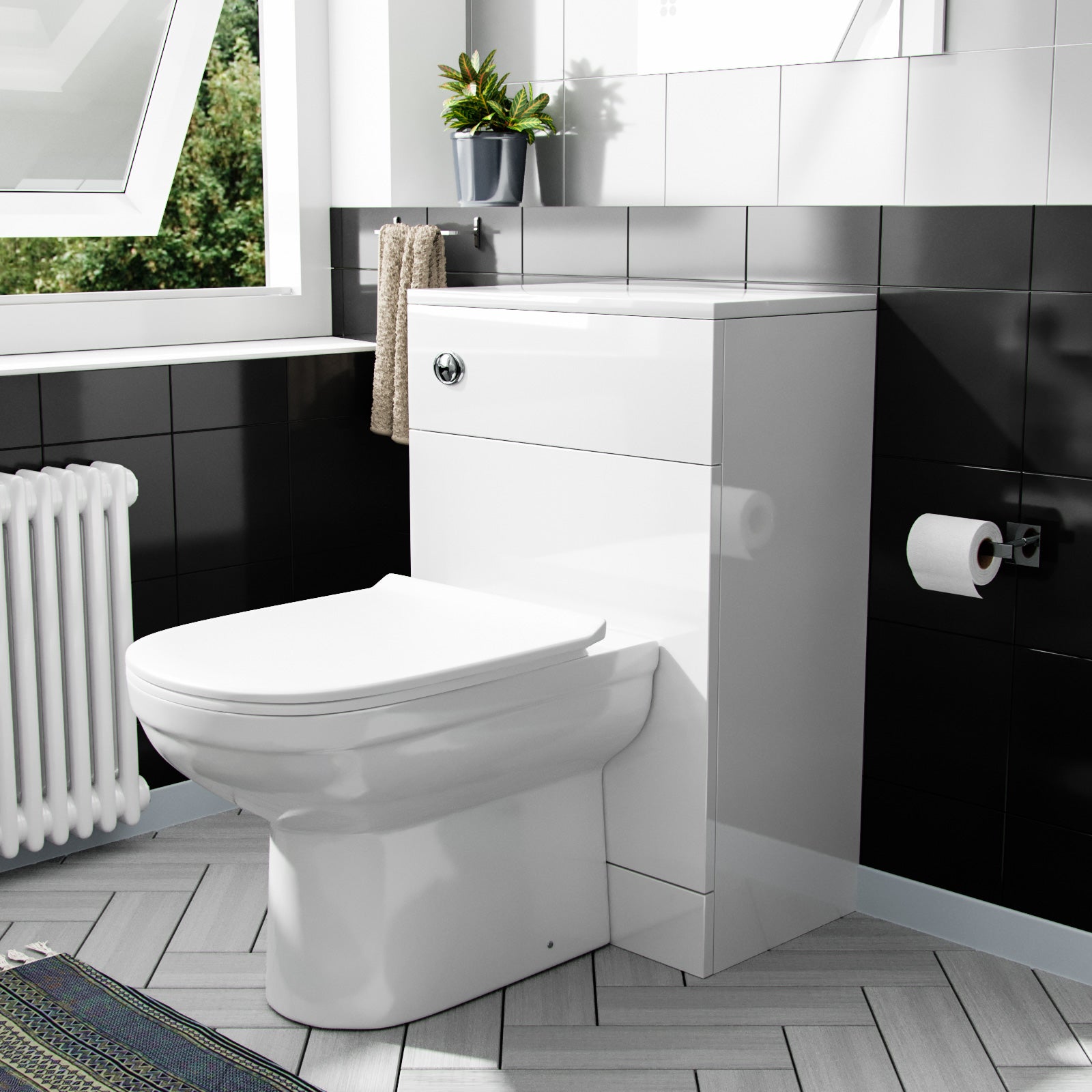 Vincent 500mm Floor Standing Gloss White WC Unit, BTW Toilet & Concealed Cistern - Flat Pack