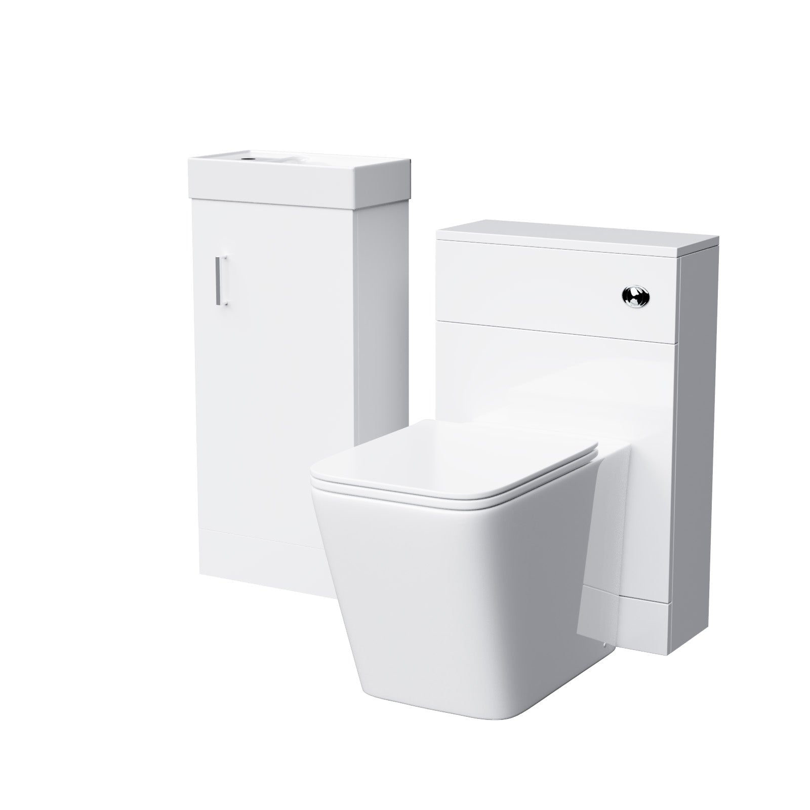 Nanuya 400mm White Floor Standing Vanity, WC Unit & Square BTW Rimless Toilet