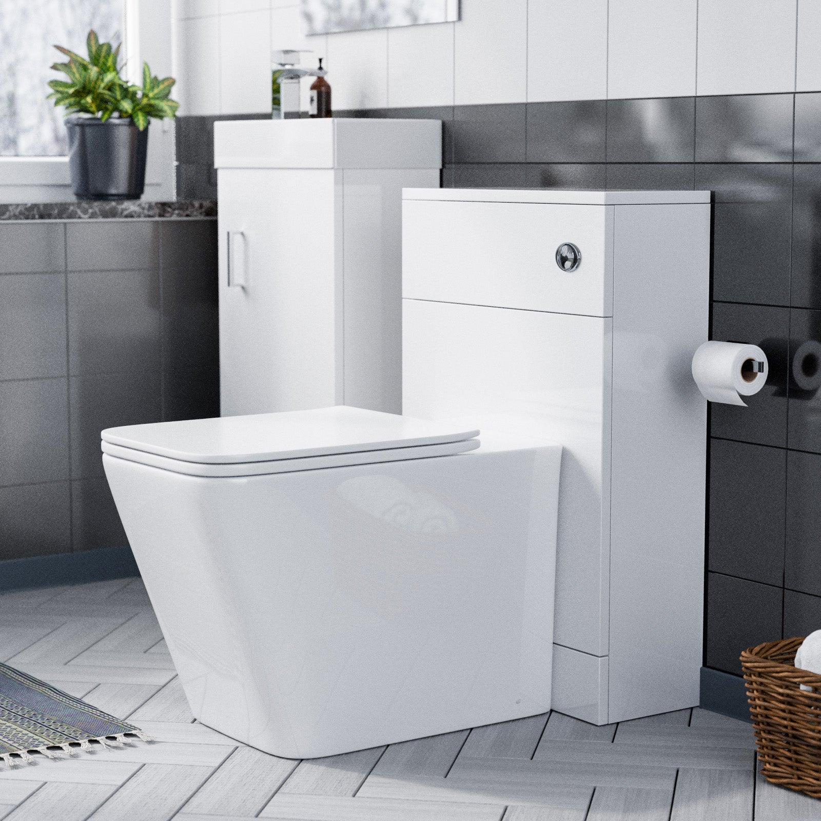 Nanuya 400mm White Floor Standing Vanity, WC Unit & Square BTW Rimless Toilet