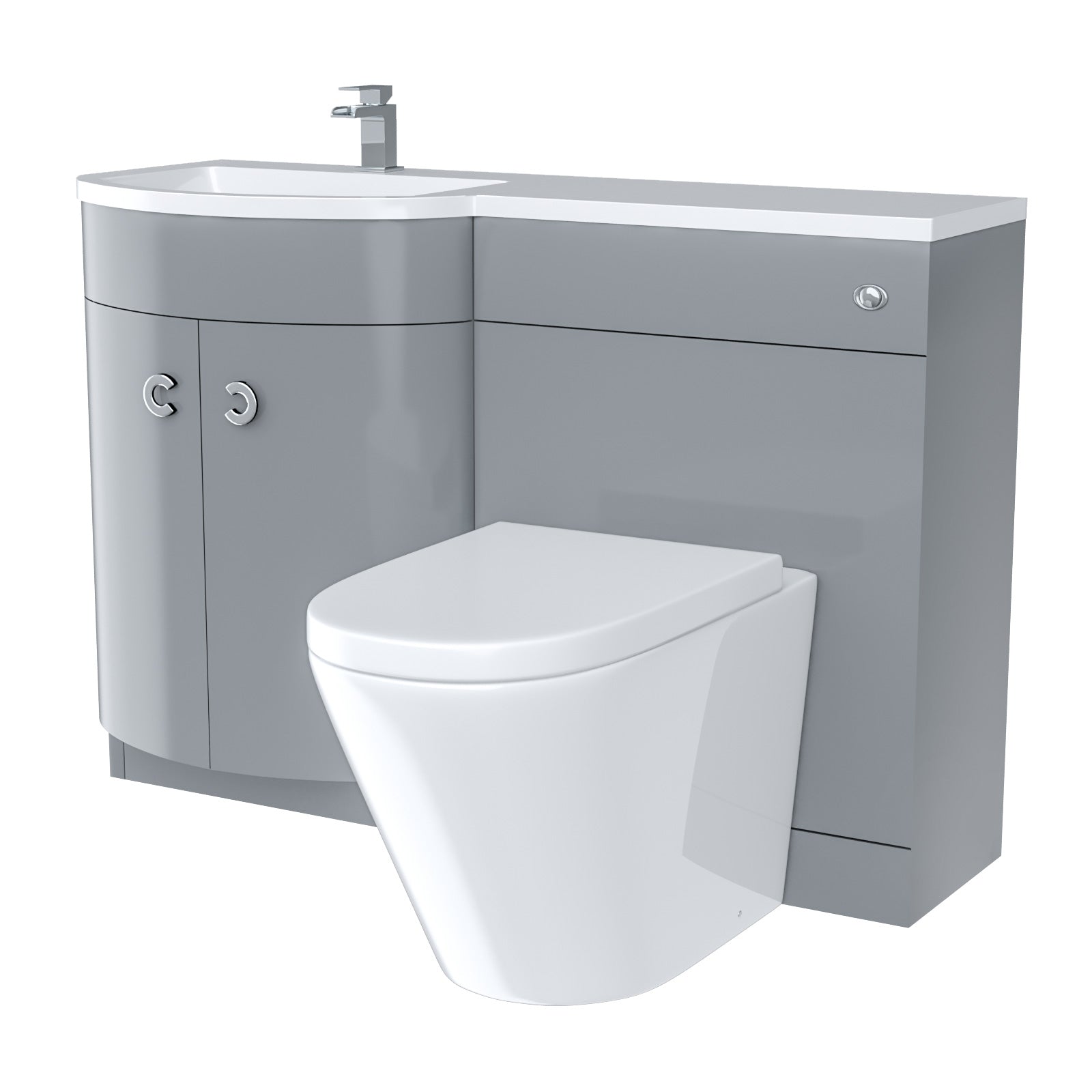 Dene | 1100mm LH Back To Wall toilet, Soft Close Toilet & Resin Basin Grey