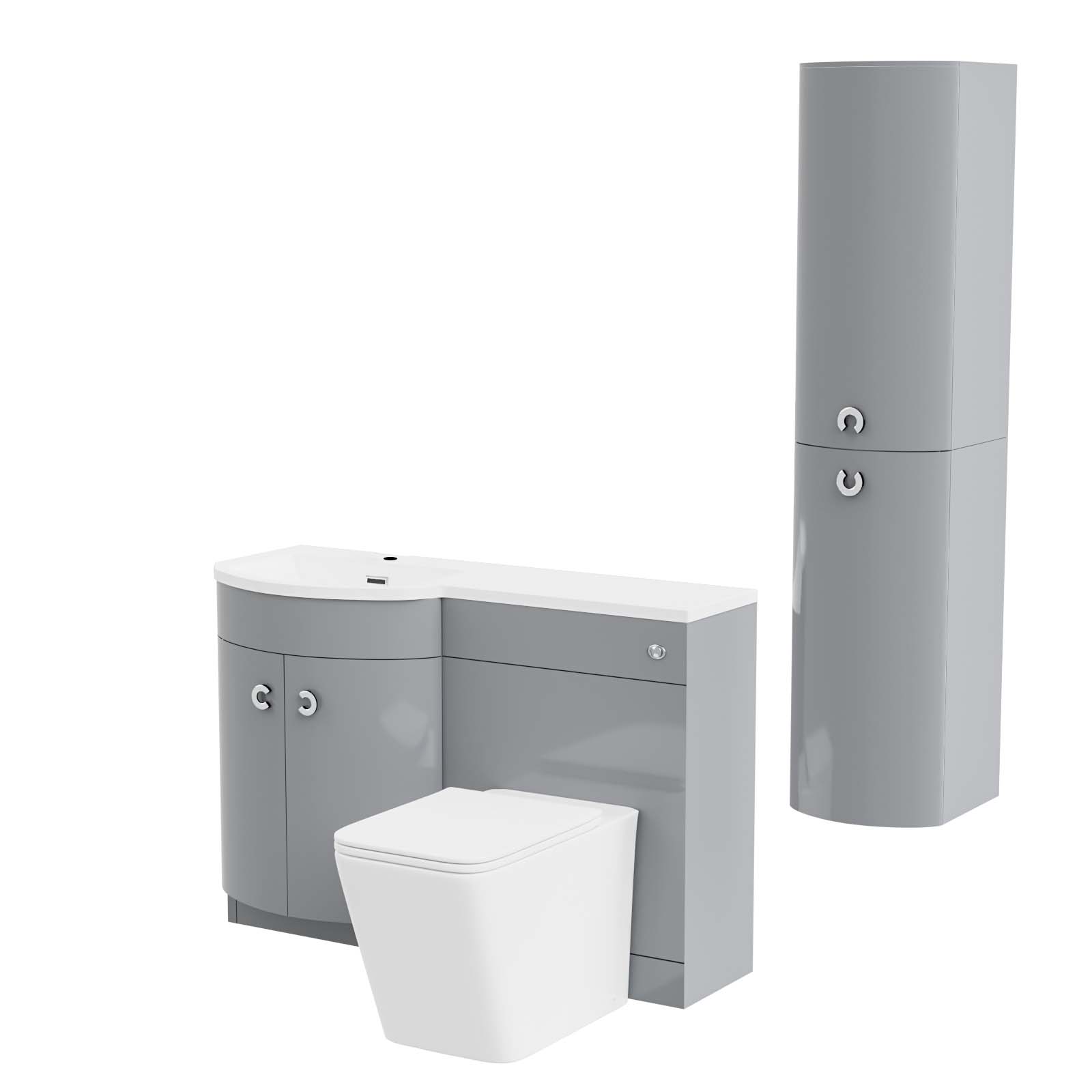 Dene 1100 mm FP P-Shape Grey LH Basin Vanity Rimless Toilet & Wall Hung Cabinet