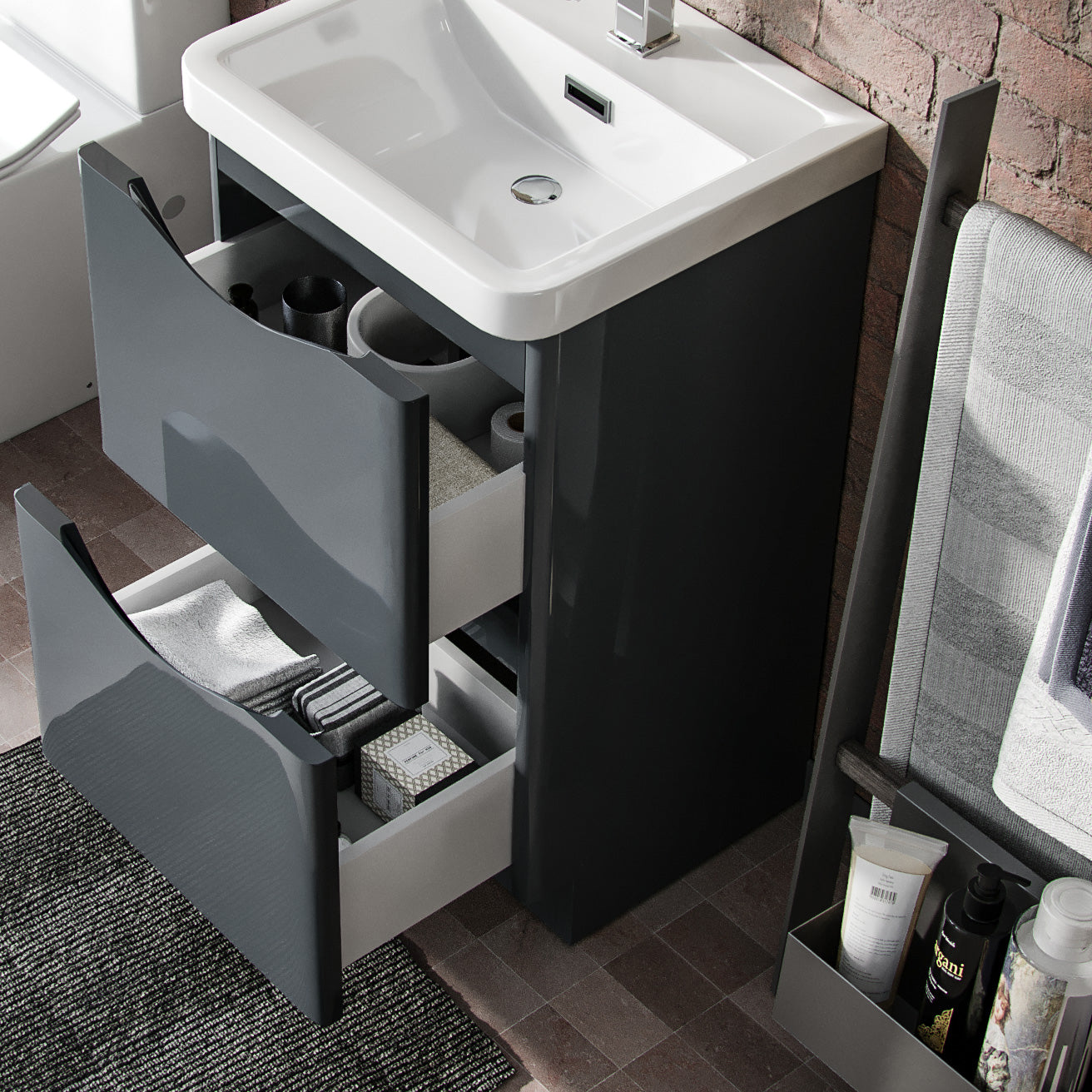 Merton 500 Grey Floor Standing Vanity, WC Unit With Back to Wall Toilet