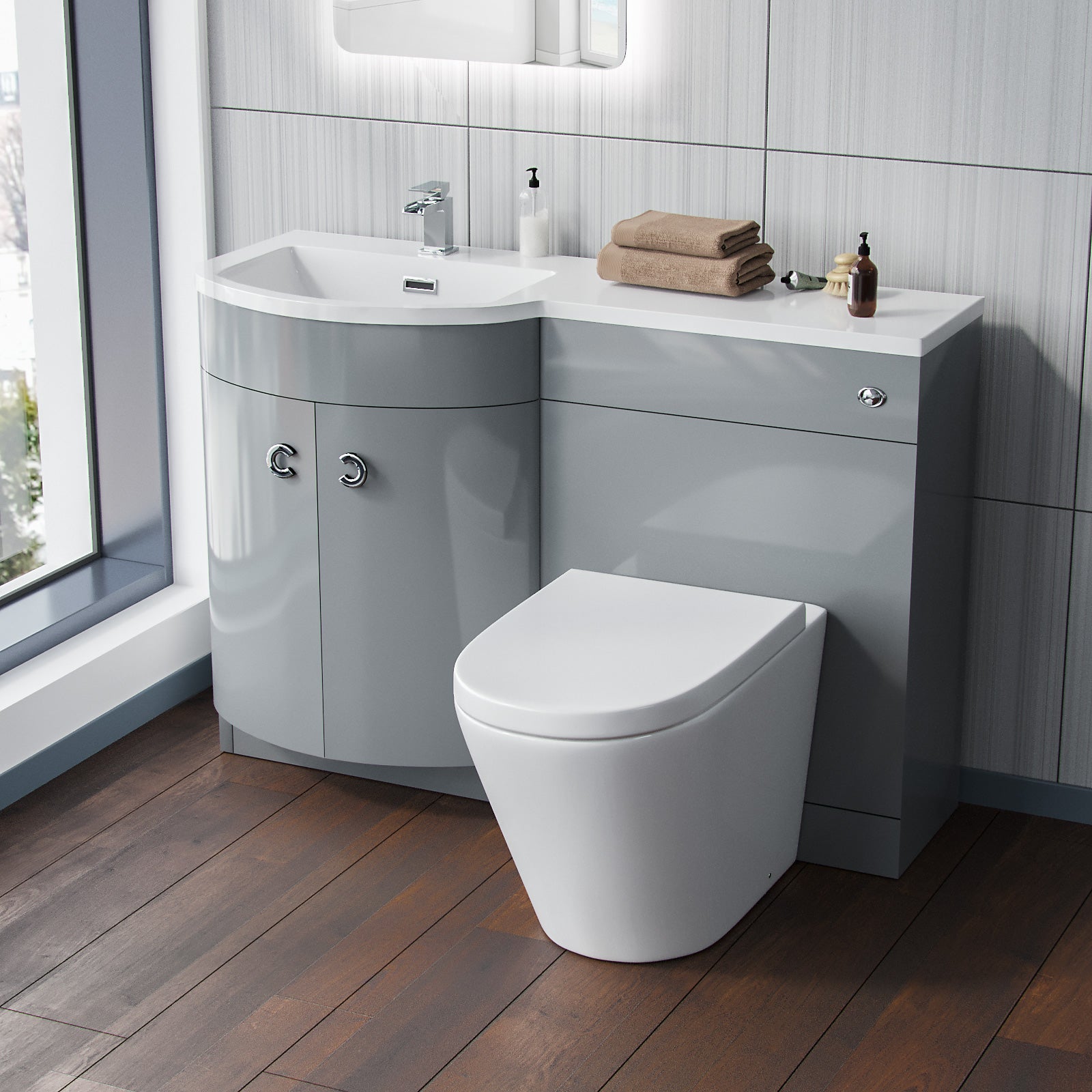 Dene | 1100mm LH Back To Wall toilet, Soft Close Toilet & Resin Basin