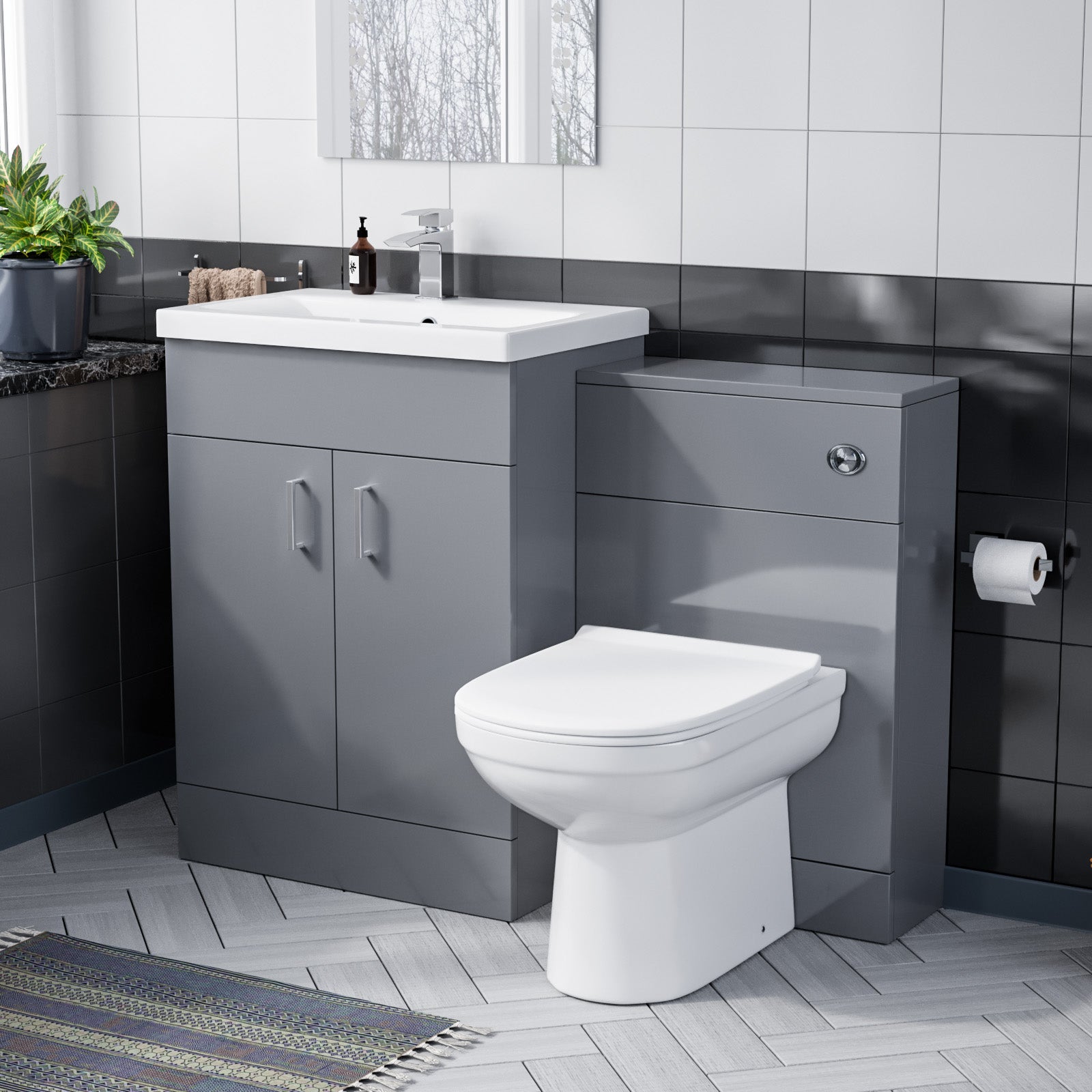 Nanuya 600mm FS Grey Cabinet, Ceramic Basin & BTW Pan with Soft Close Seat FP