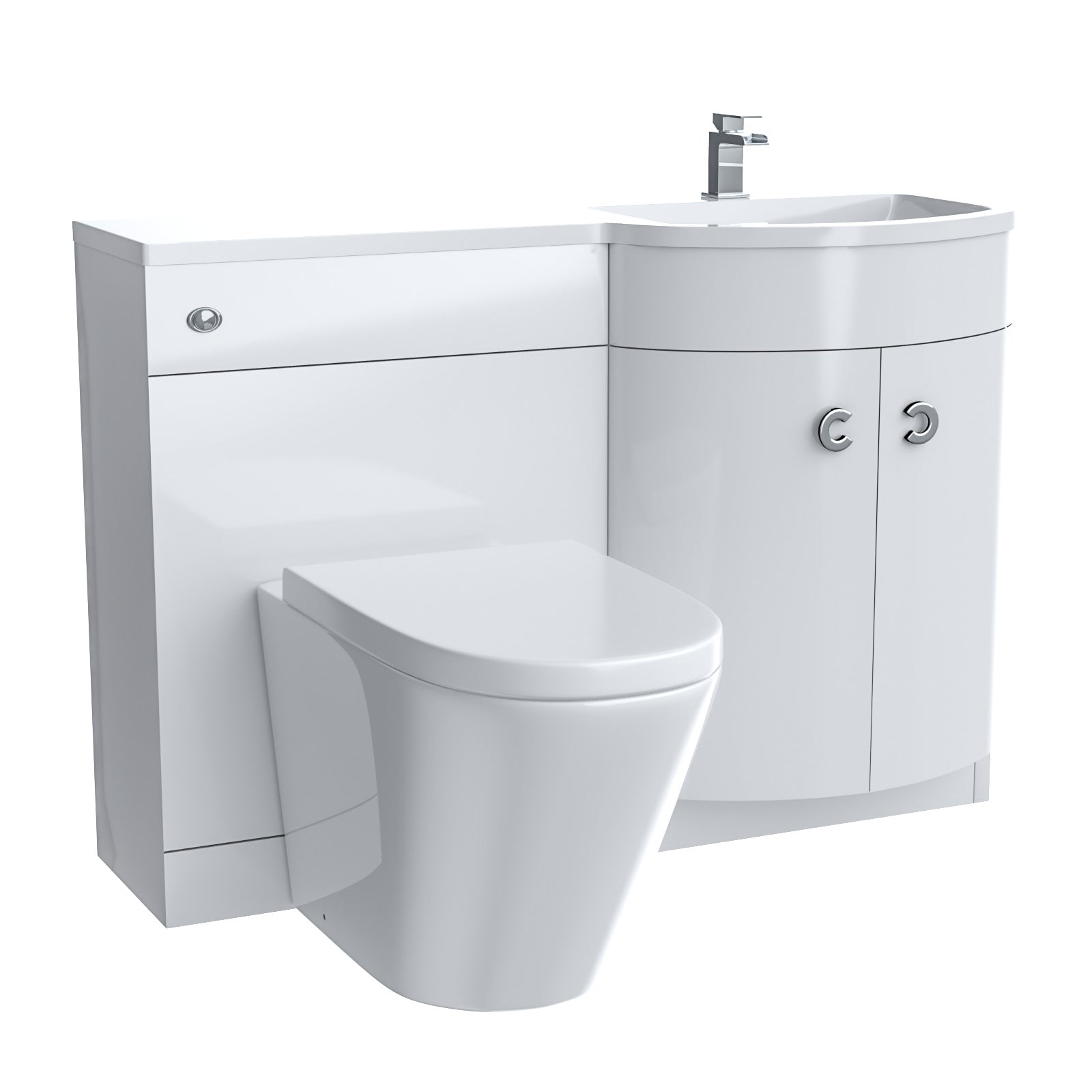 Dene | 1100mm RH Back To Wall toilet, Soft Close Toilet & Resin Basin White