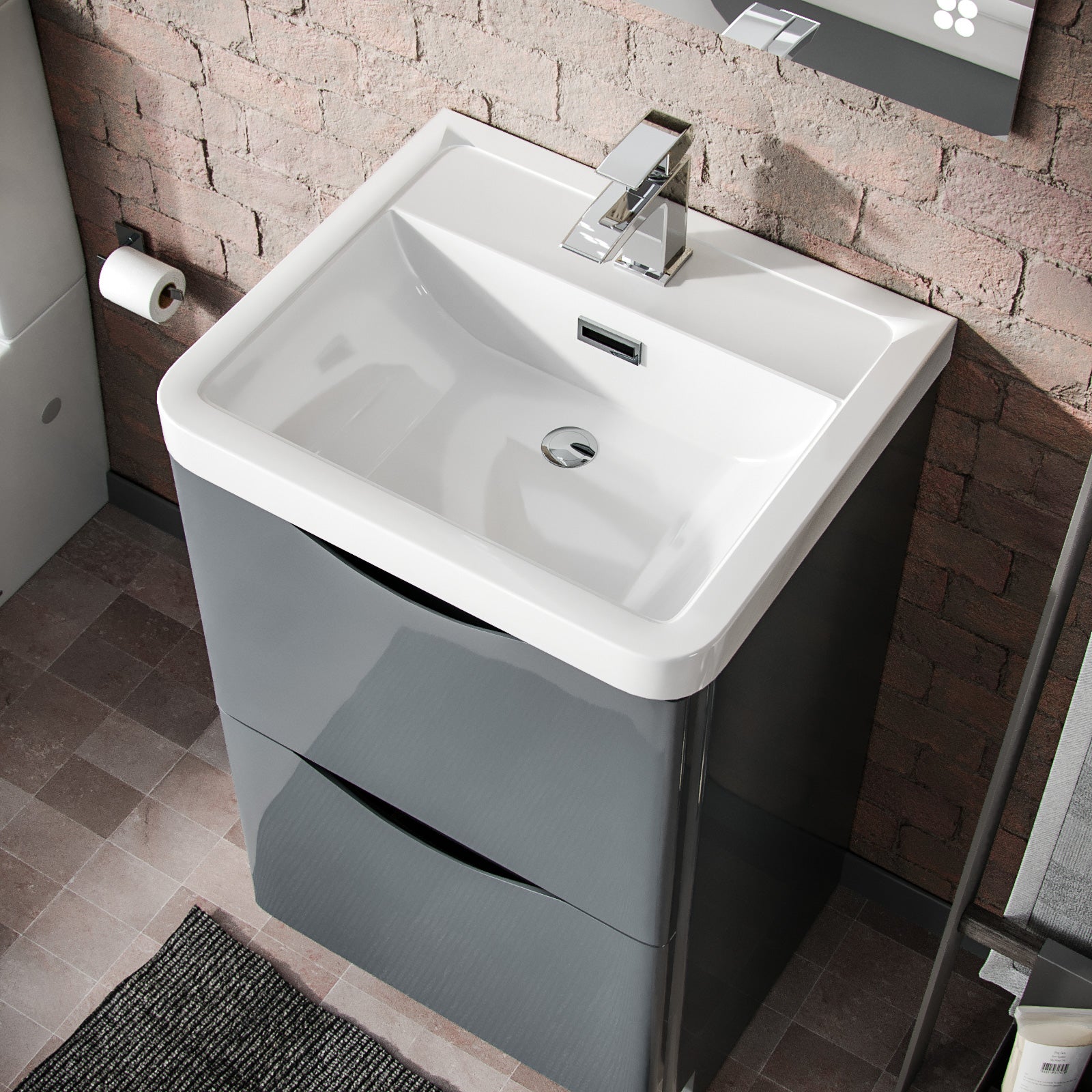 Merton 500 Grey Floor Standing Cabinet with 2 Soft Closing Drawers & Basin