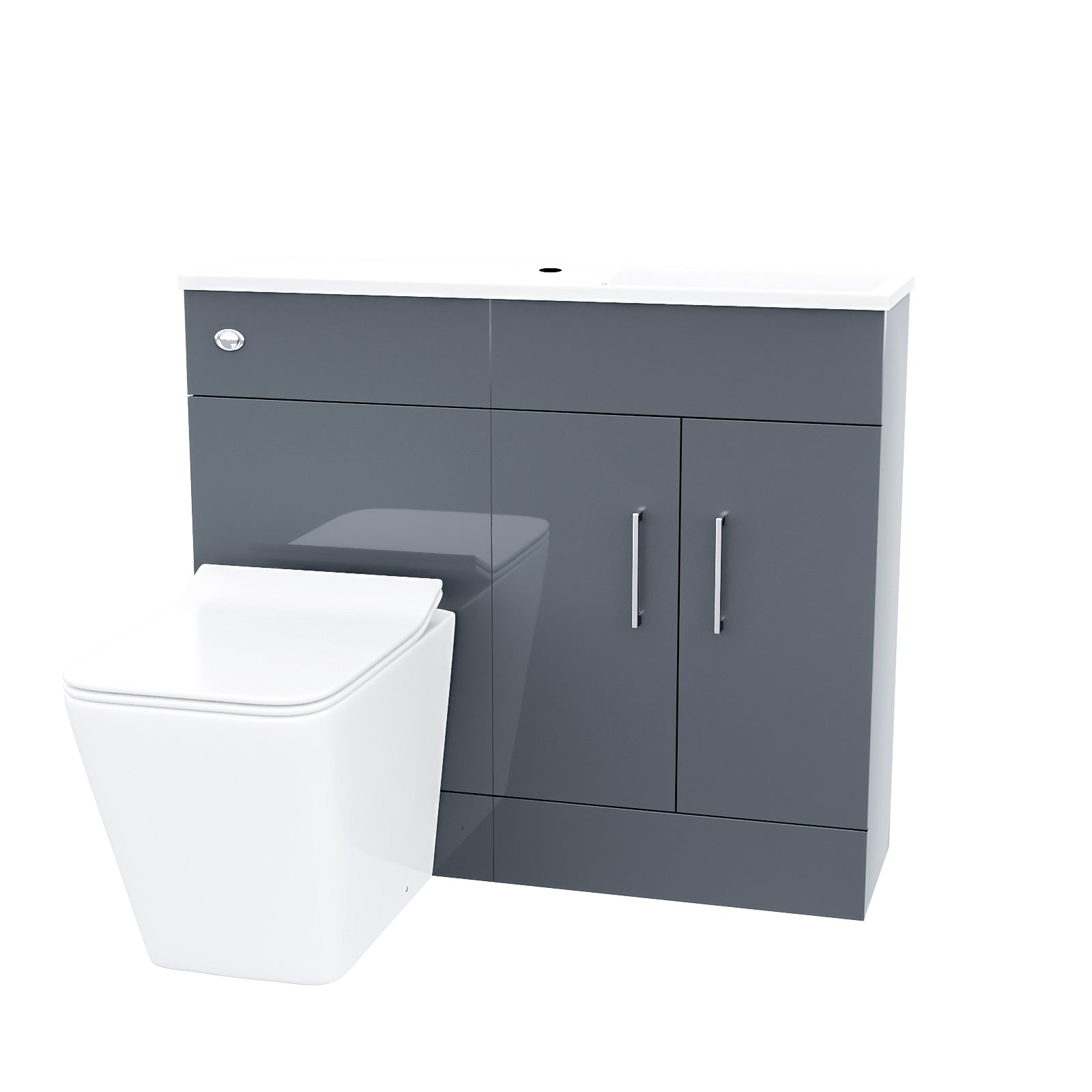 James 1000mm Slimline Grey Vanity Cabinet Basin and Square BTW Rimless Toilet