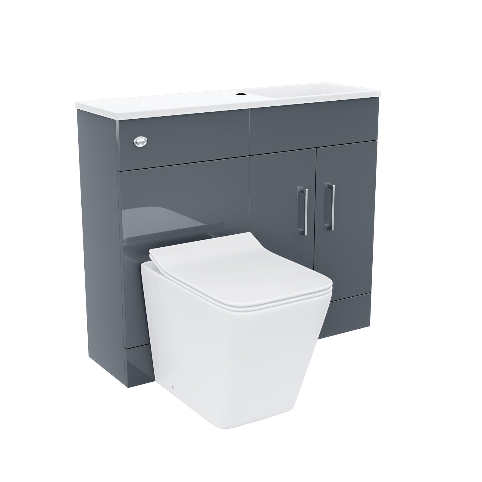 James 1000mm Slimline Grey Vanity Cabinet Basin and Square BTW Rimless Toilet