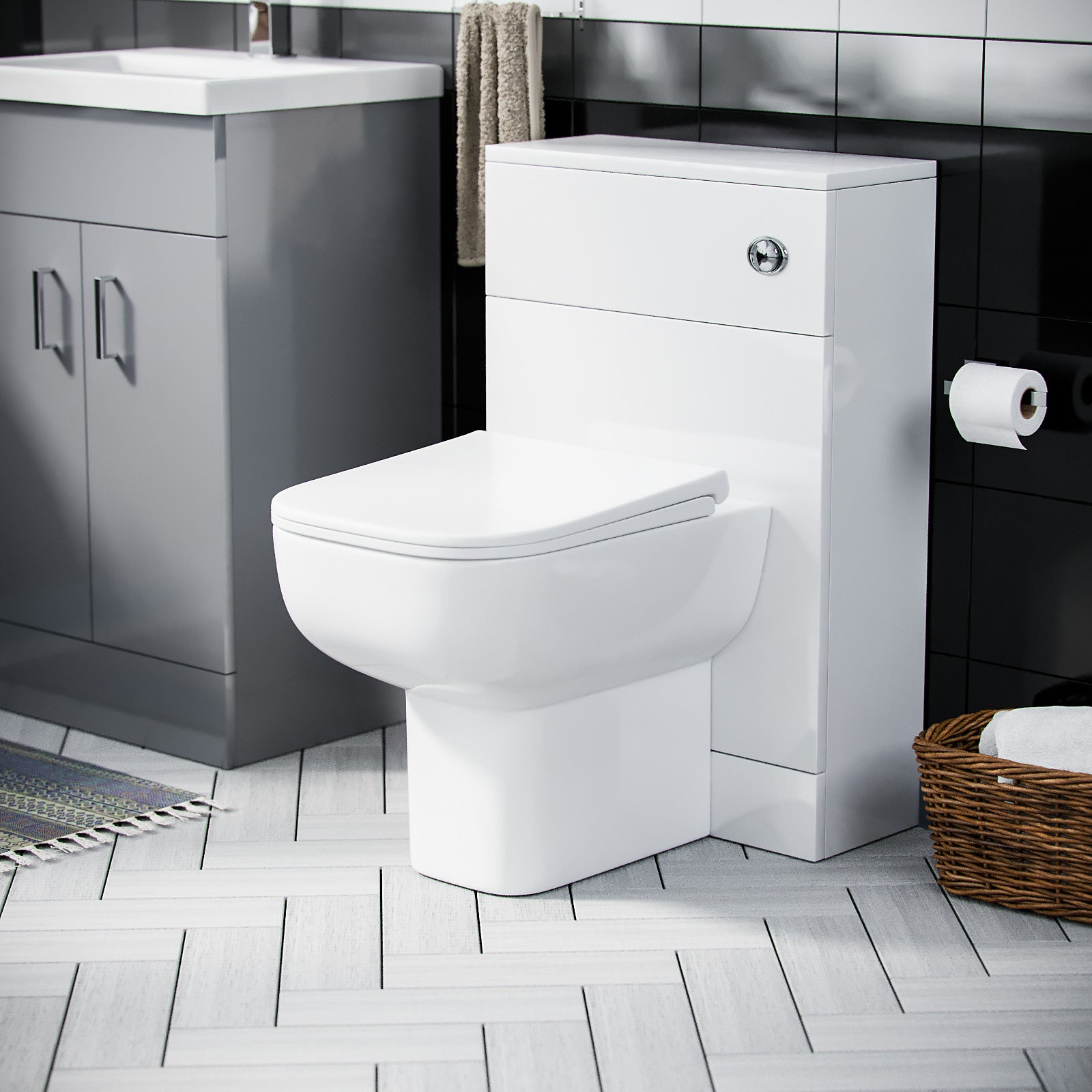 Nanuya 500 mm Basin Sink Flat Pack Vanity Grey Cabinet & WC Toilet  Suite