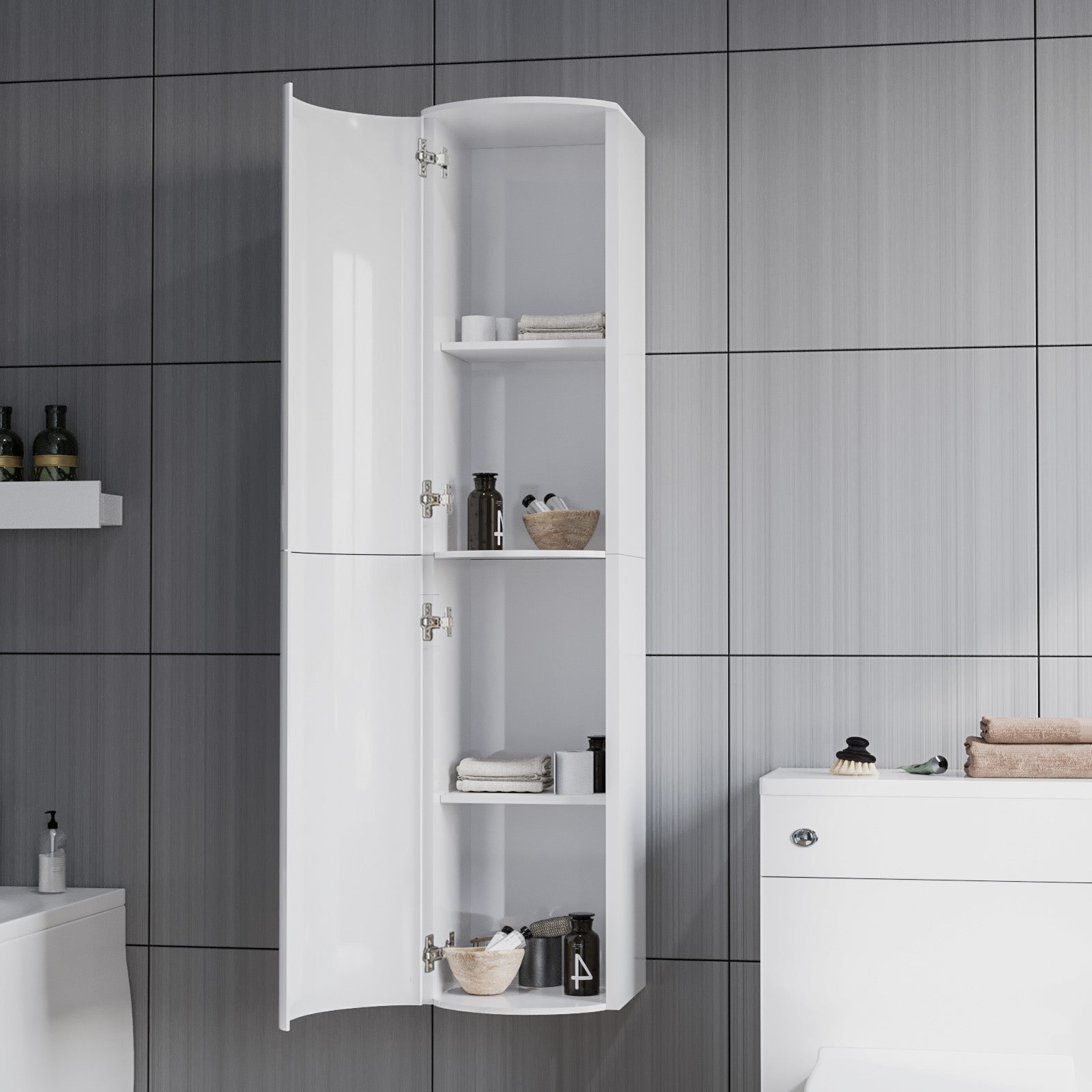 Dene 1100mm RH White Bathroom Vanity with WC, BTW Rimless Toilet & Wall Hung Cabinet