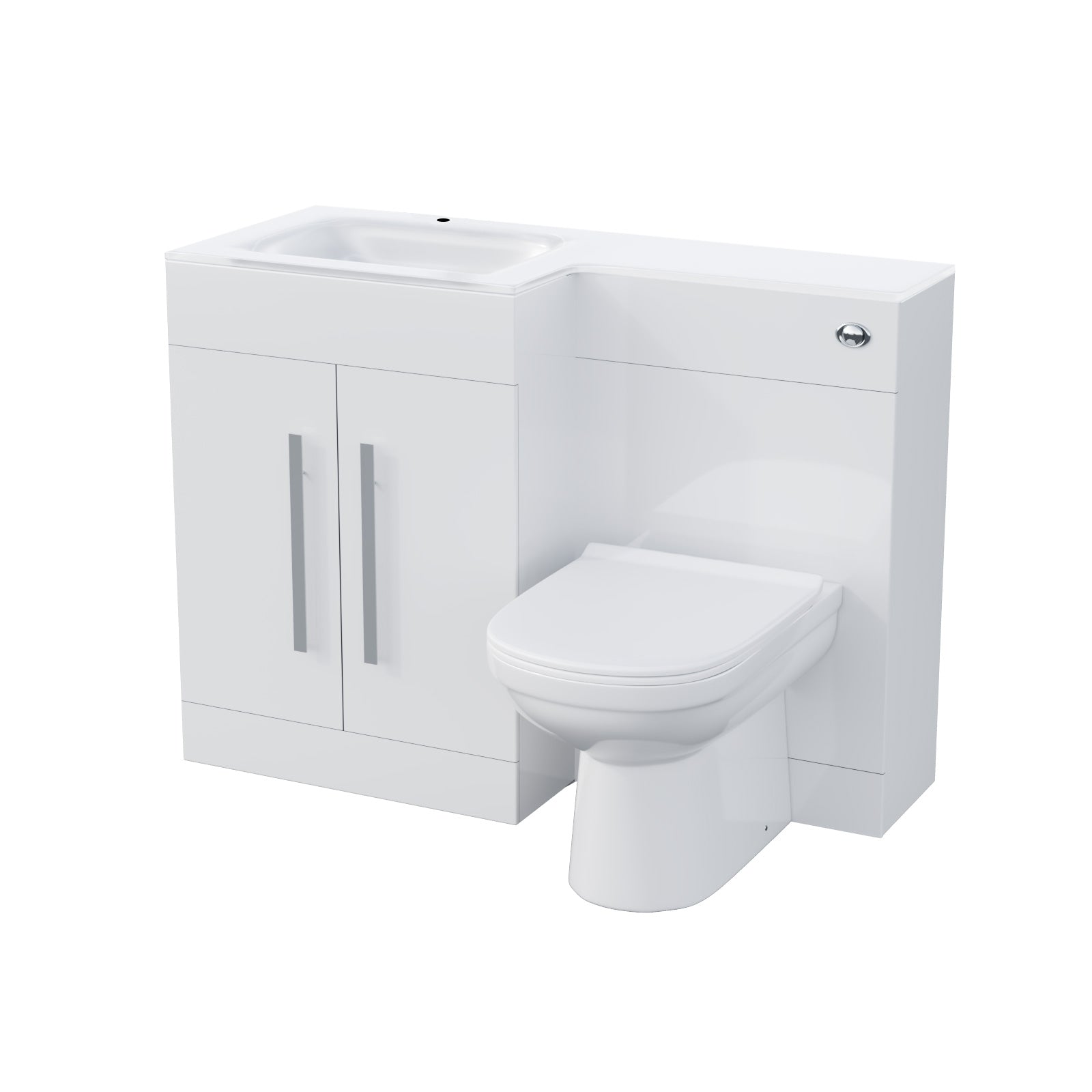 Aric 1100mm LH White Vanity Cabinet with Basin, WC & BTW Toilet Flat Pack