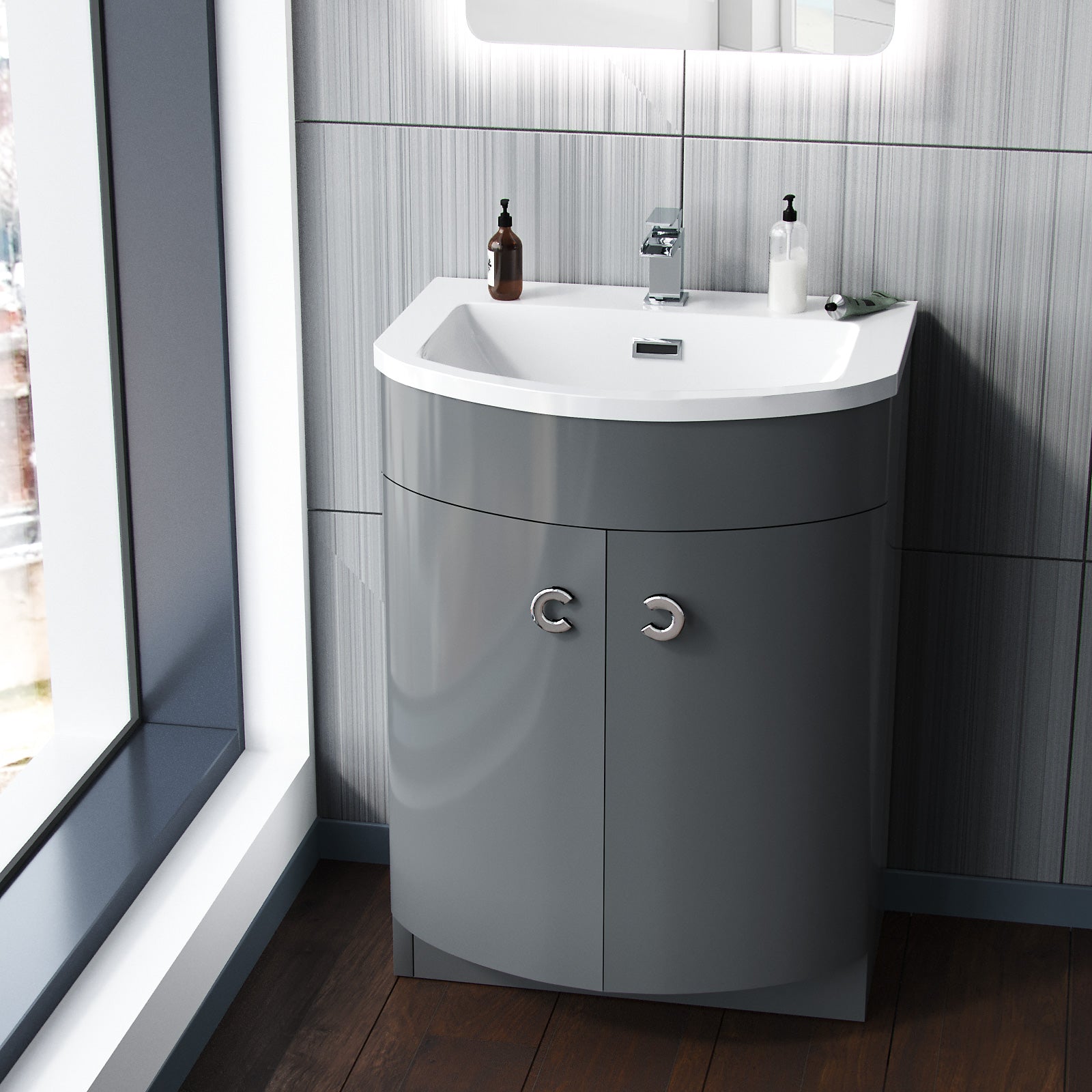 Dene 600mm Grey Vanity with Basin Flat Pack