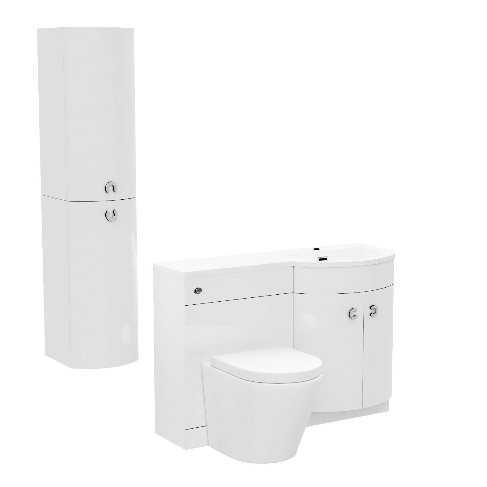 Dene 1100mm RH White Bathroom Vanity with WC, BTW Rimless Toilet & Wall Hung Cabinet