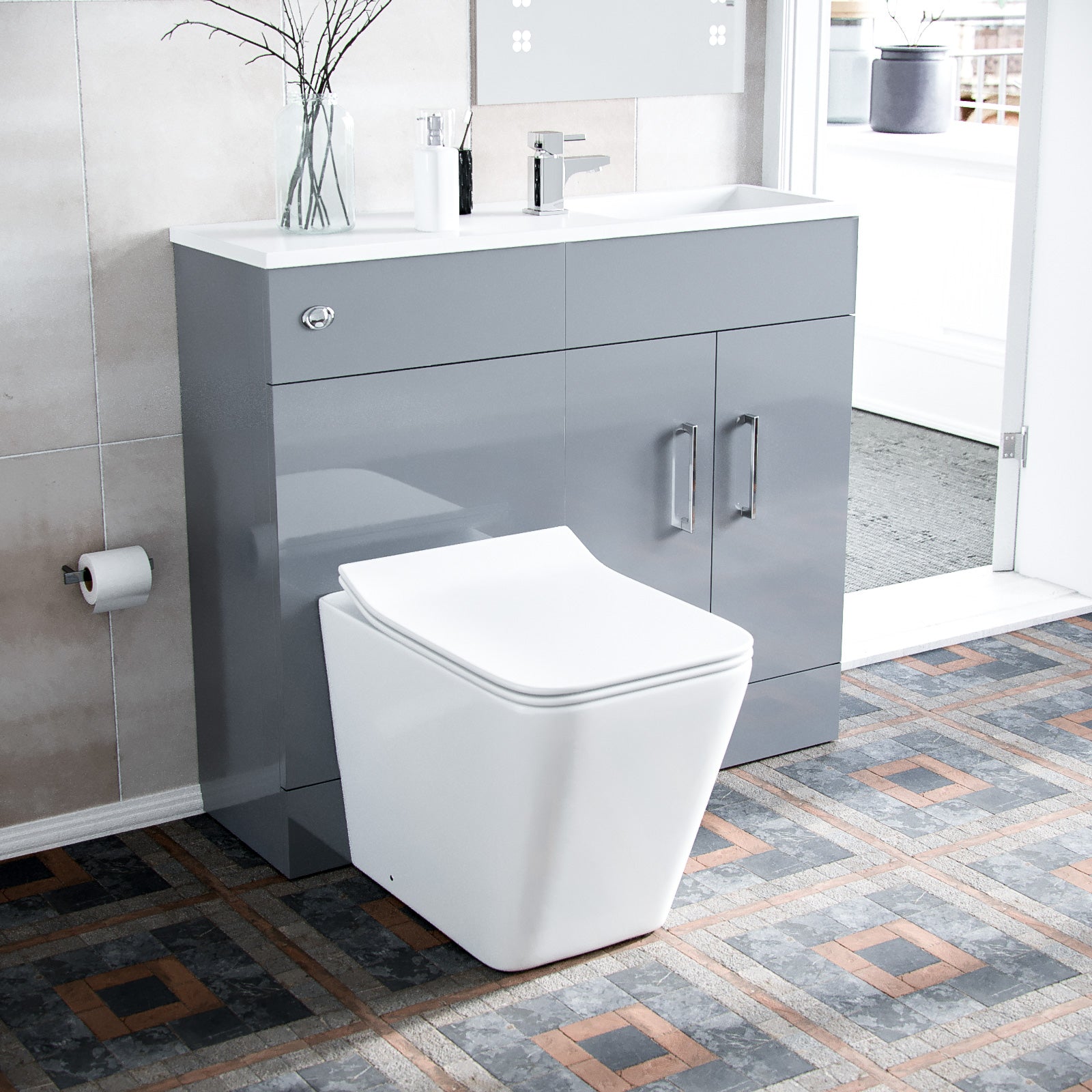 James 1000mm Slimline Vanity Basin and Square BTW Rimless Toilet Grey