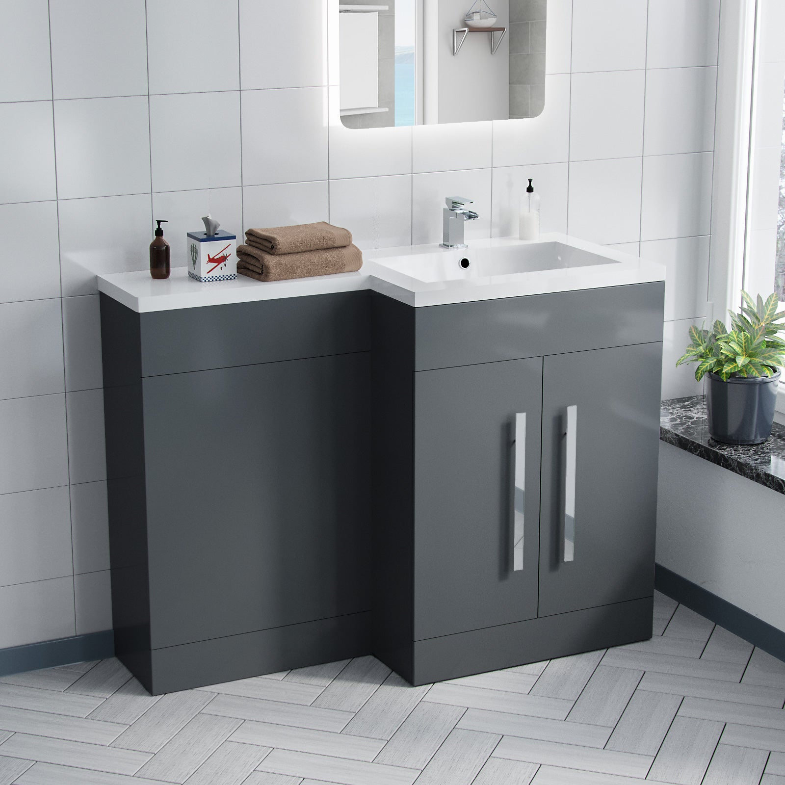 Aric 1100mm RH Freestanding MDF Basin Cabinet Flat Pack - Dark Grey