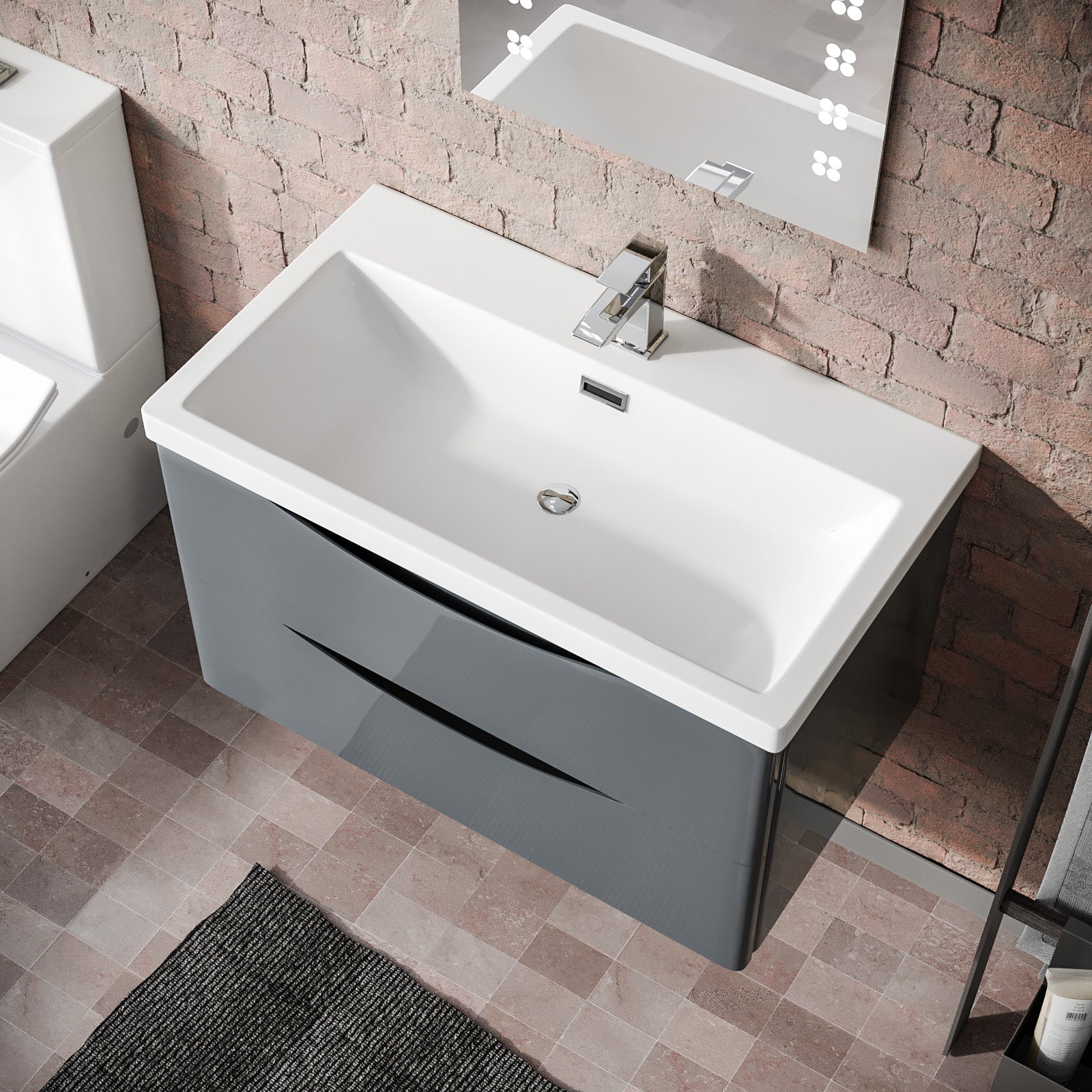 Merton Modern 800mm Grey Wall Hung  Basin Sink Flat Pack Vanity