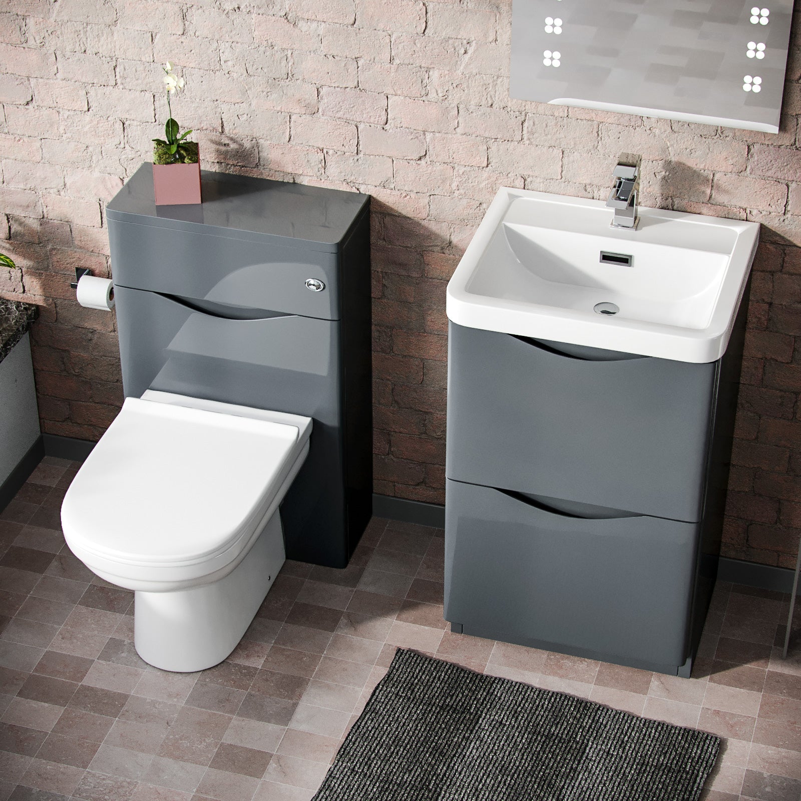 Merton 500 Grey Floor Standing Vanity, WC Unit With Back to Wall Toilet