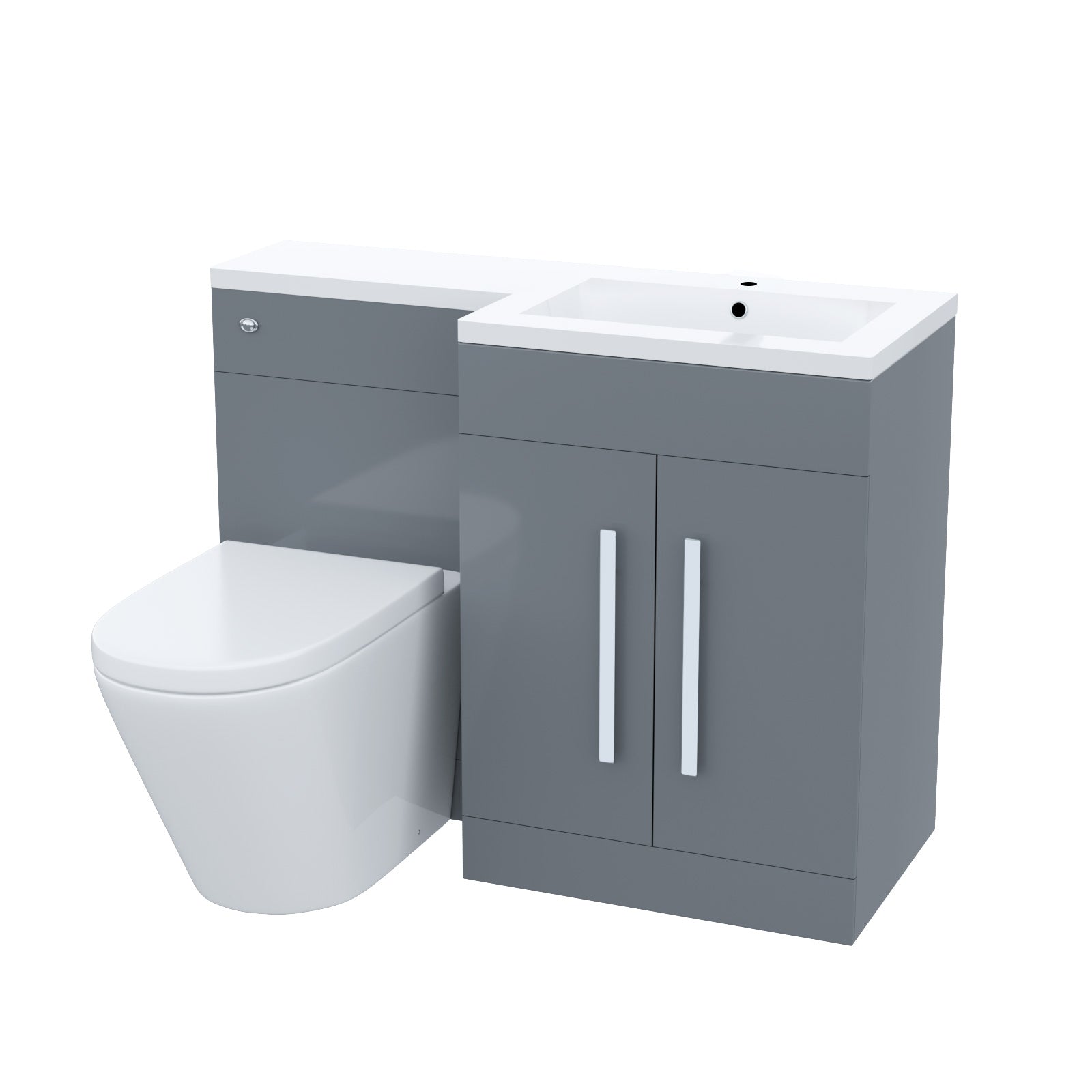 Aric 1100mm RH Rimless Round BTW Toilet, WC Unit & Resin Basin Grey