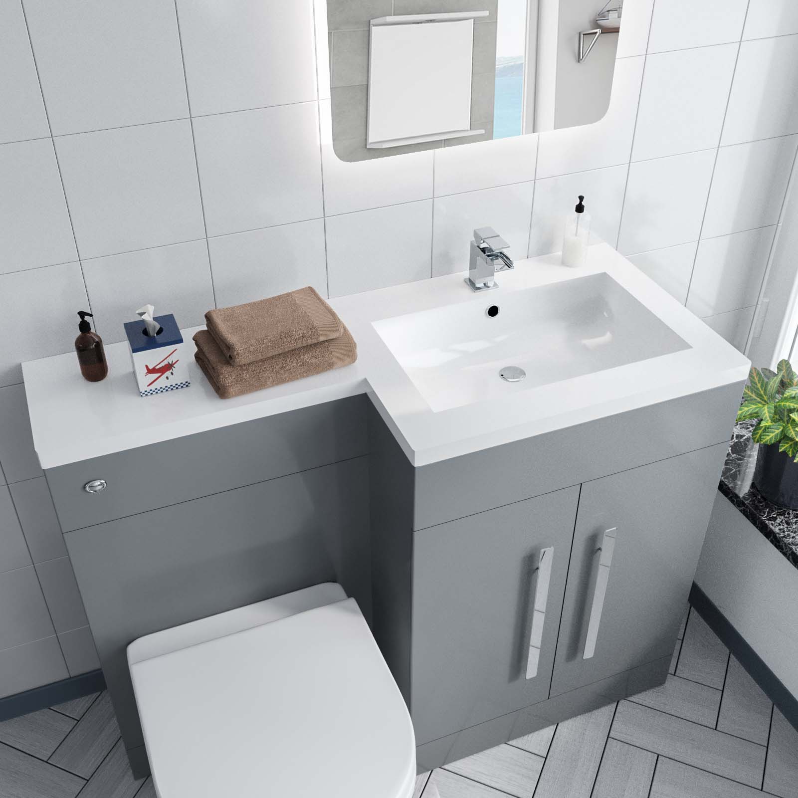 Aric 1100mm RH Freestanding LightGrey Vanity with BTW Rimless Toilet, WC & Basin