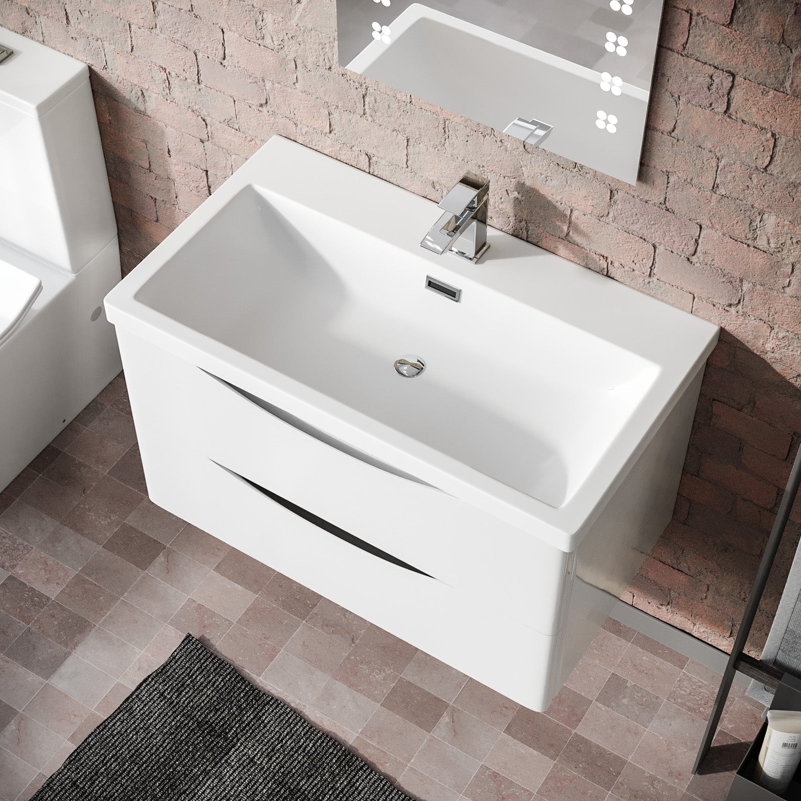 Merton Modern 800mm White Wall Hung  Basin Sink Flat Pack Vanity