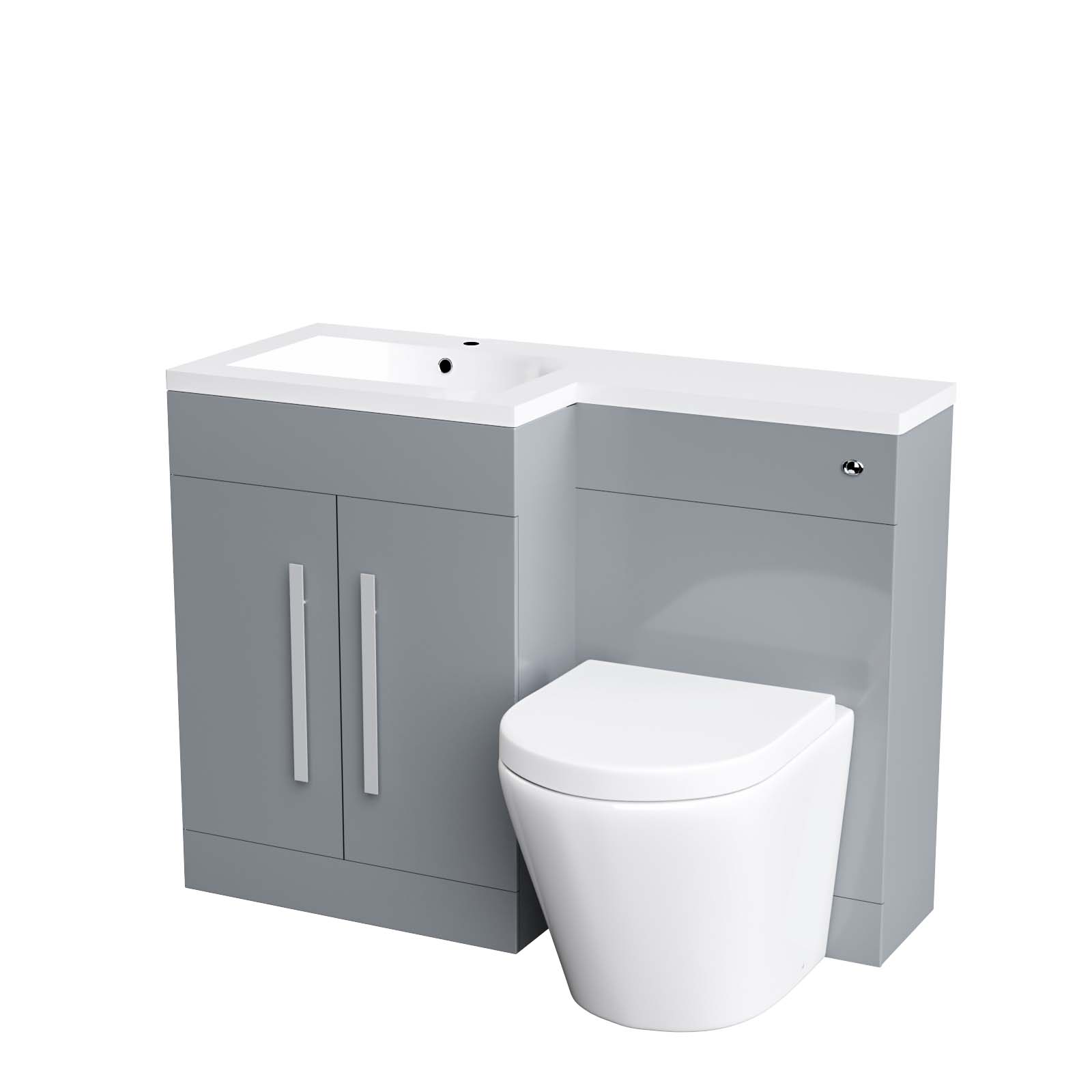 Aric 1100mm LH Freestanding LightGrey Vanity with BTW Rimless Toilet, WC & Basin