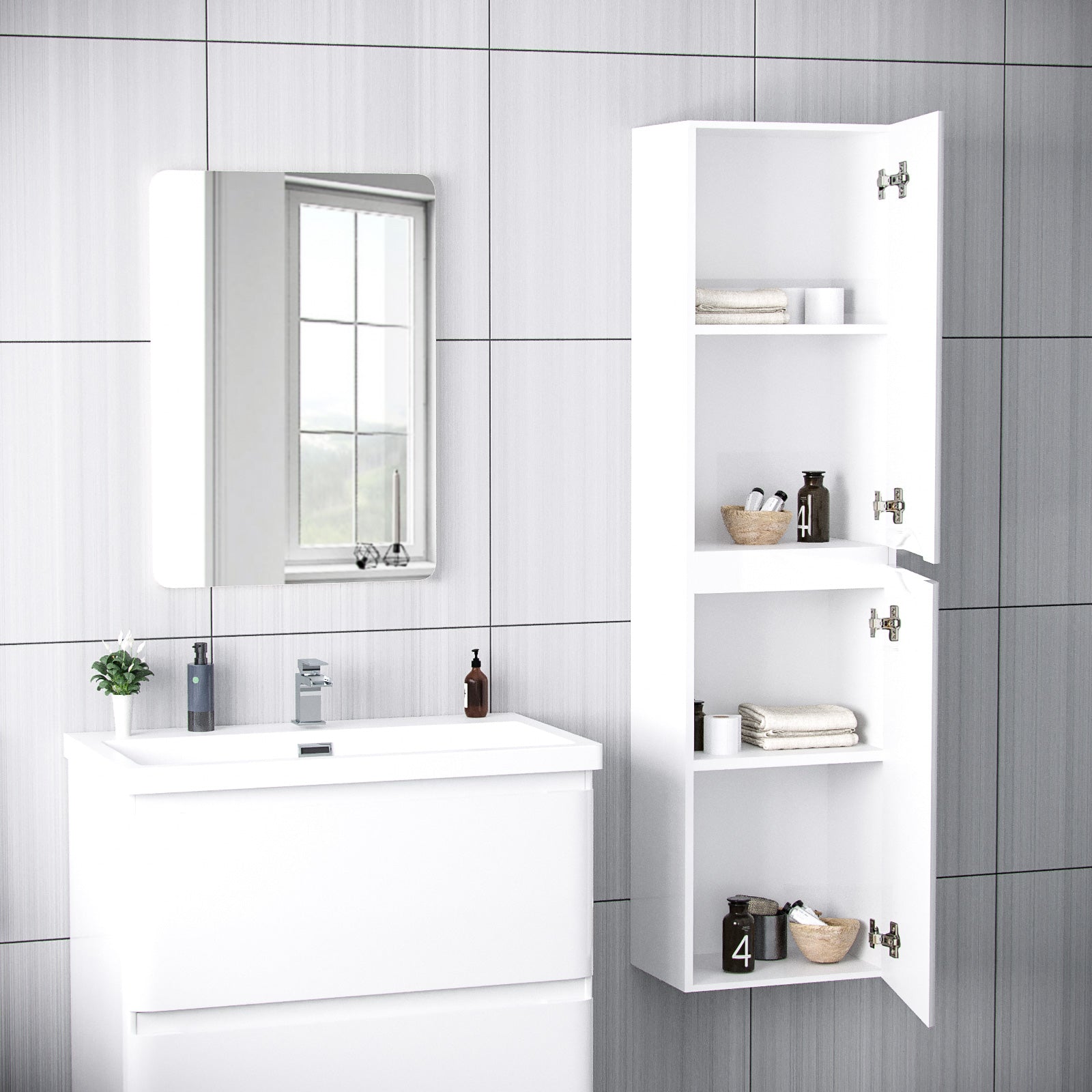 Alaska 400mm Bathroom Wall Hung Storage Cabinet Unit Gloss White