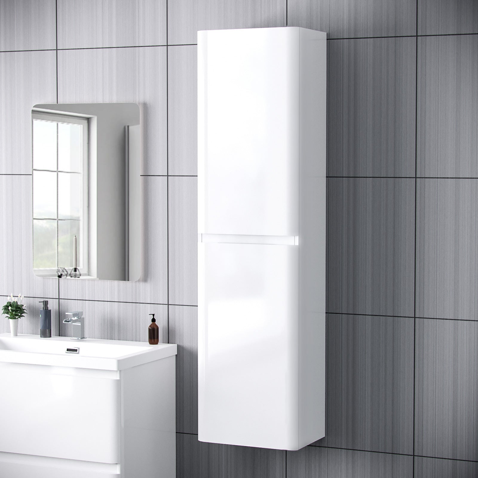 Alaska 400mm Bathroom Wall Hung Storage Cabinet Unit Gloss White