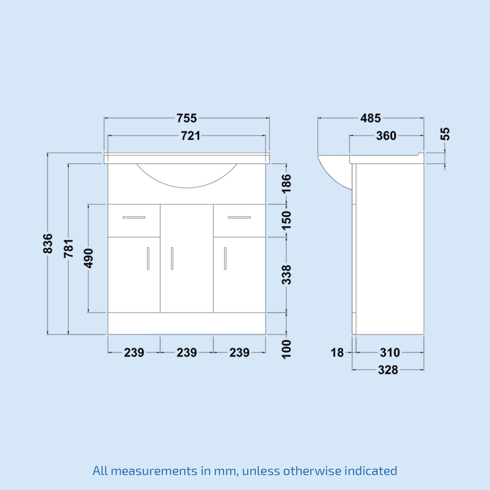 Ellen 750mm FloorStanding White Gloss Cabinet, WC Unit & BTW Toilet