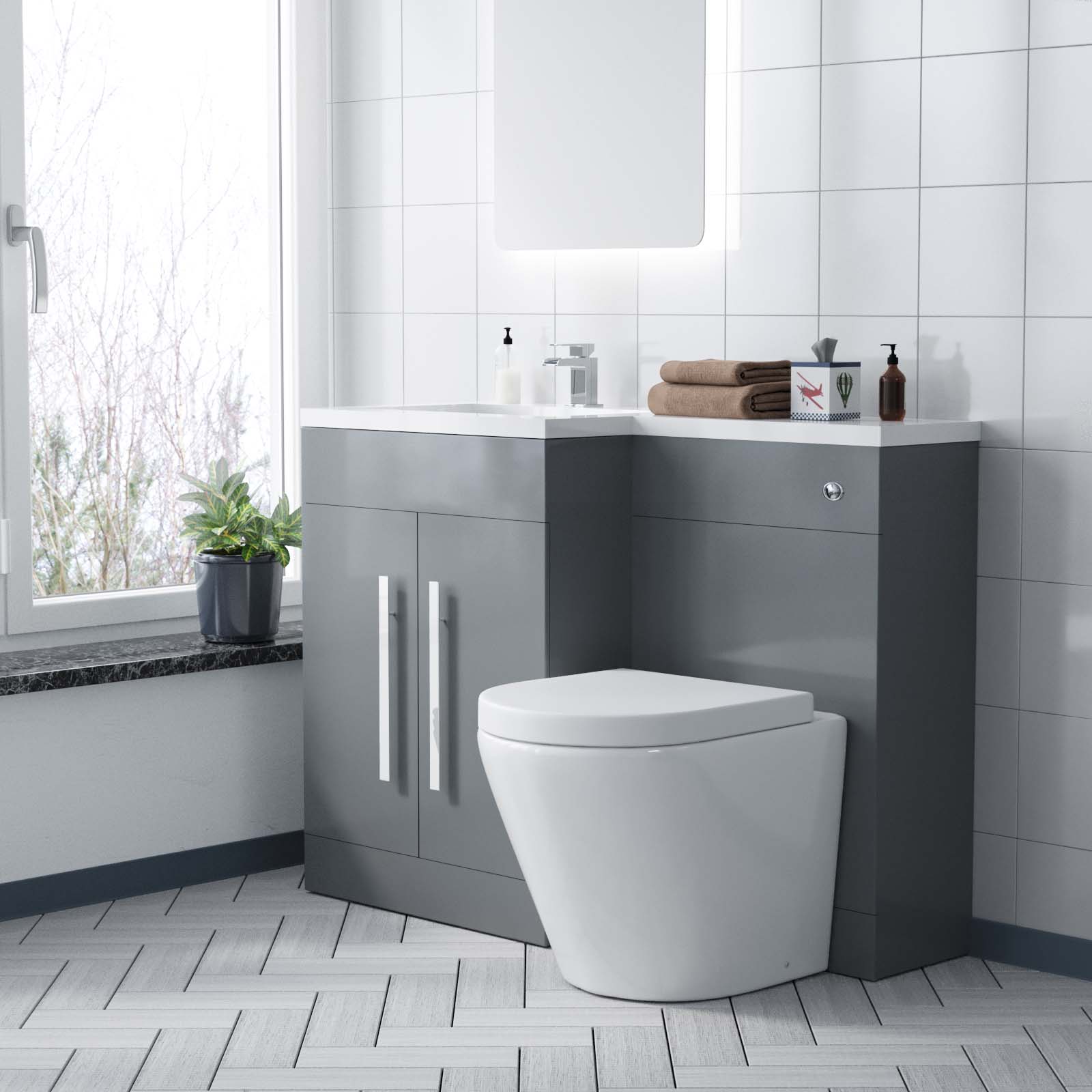 Aric 1100mm LH Freestanding LightGrey Vanity with BTW Rimless Toilet, WC & Basin