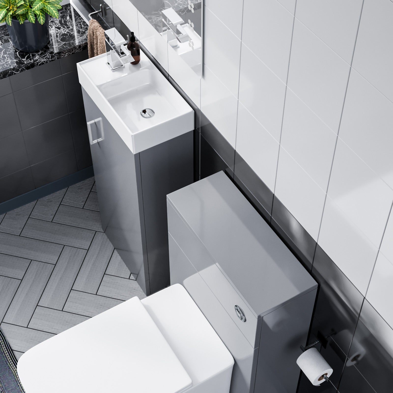 Nanuya 400mm LightGrey  Floorstanding Basin Vanity & Concealed Cistern WC Toilet