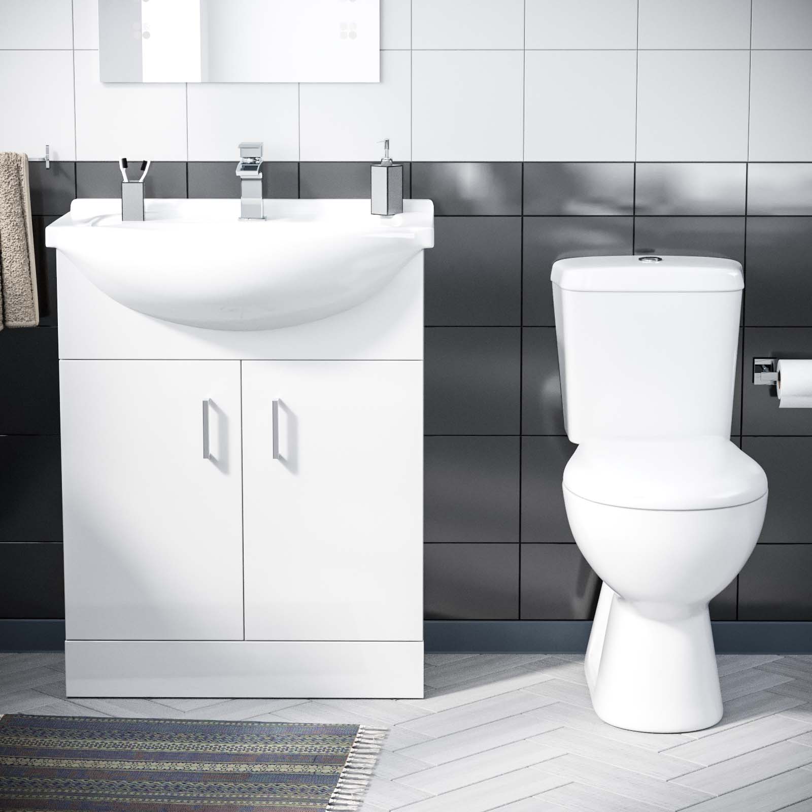 Ellen 650 mm Basin Flat Pack Vanity Sink Unit & Back To Wall Toilet Suite