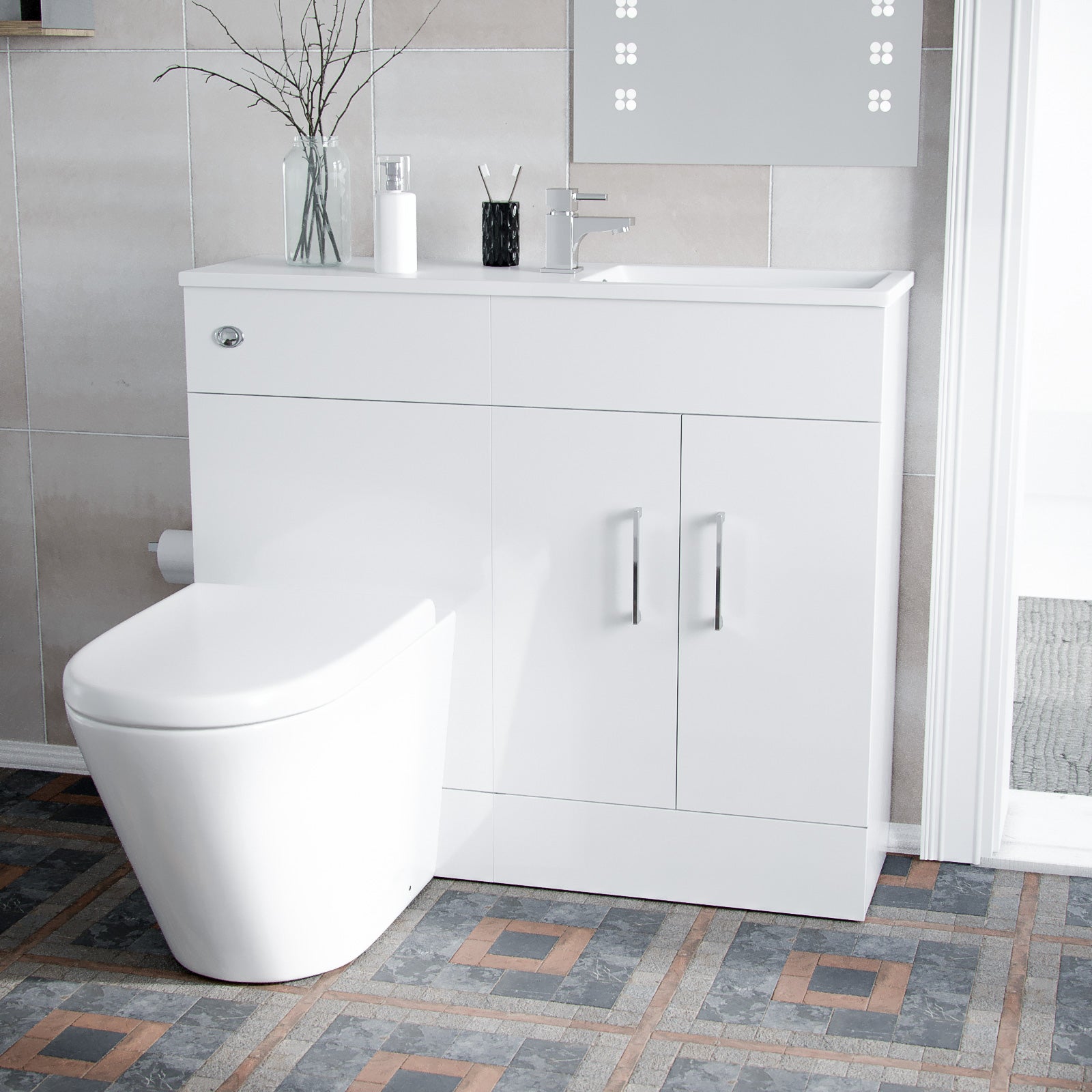 James 1000mm Vanity Basin Unit & Ellis Back To Wall Toilet White