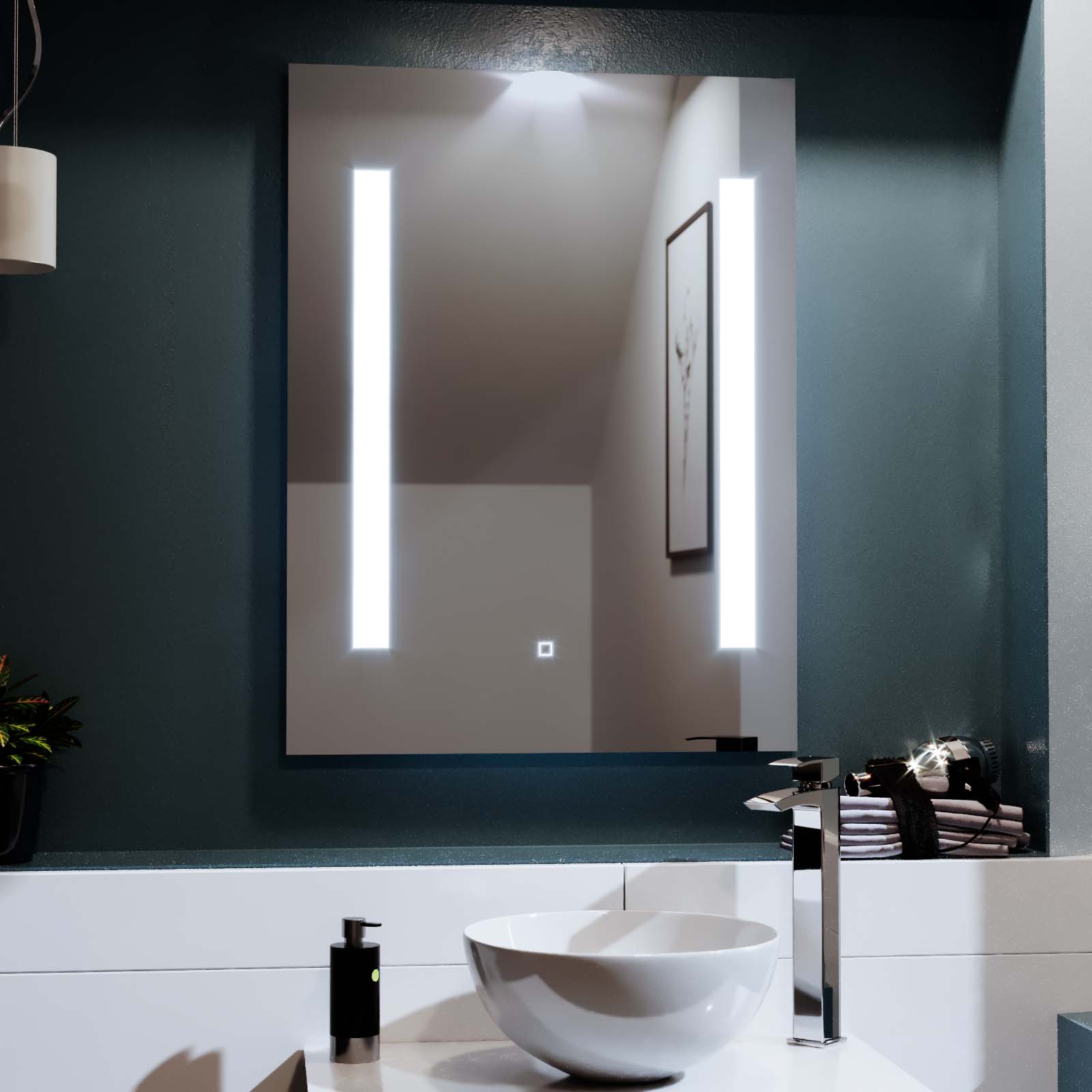Large 600x800 mm Illuminated LED Bathroom Mirror with Anti Fog and Touch Switch