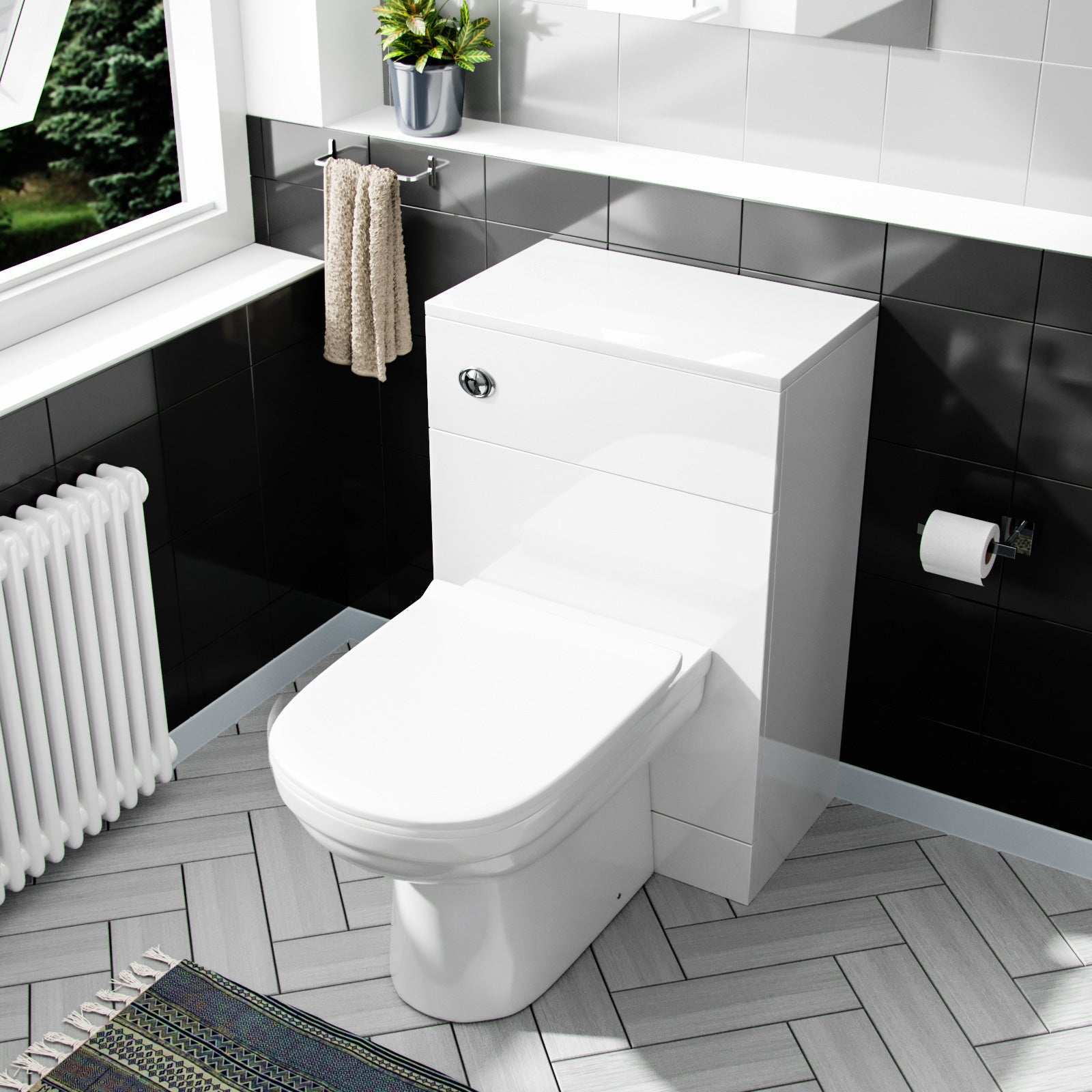 Vincent 500mm Floor Standing Gloss White WC Unit, BTW Toilet & Concealed Cistern - Flat Pack