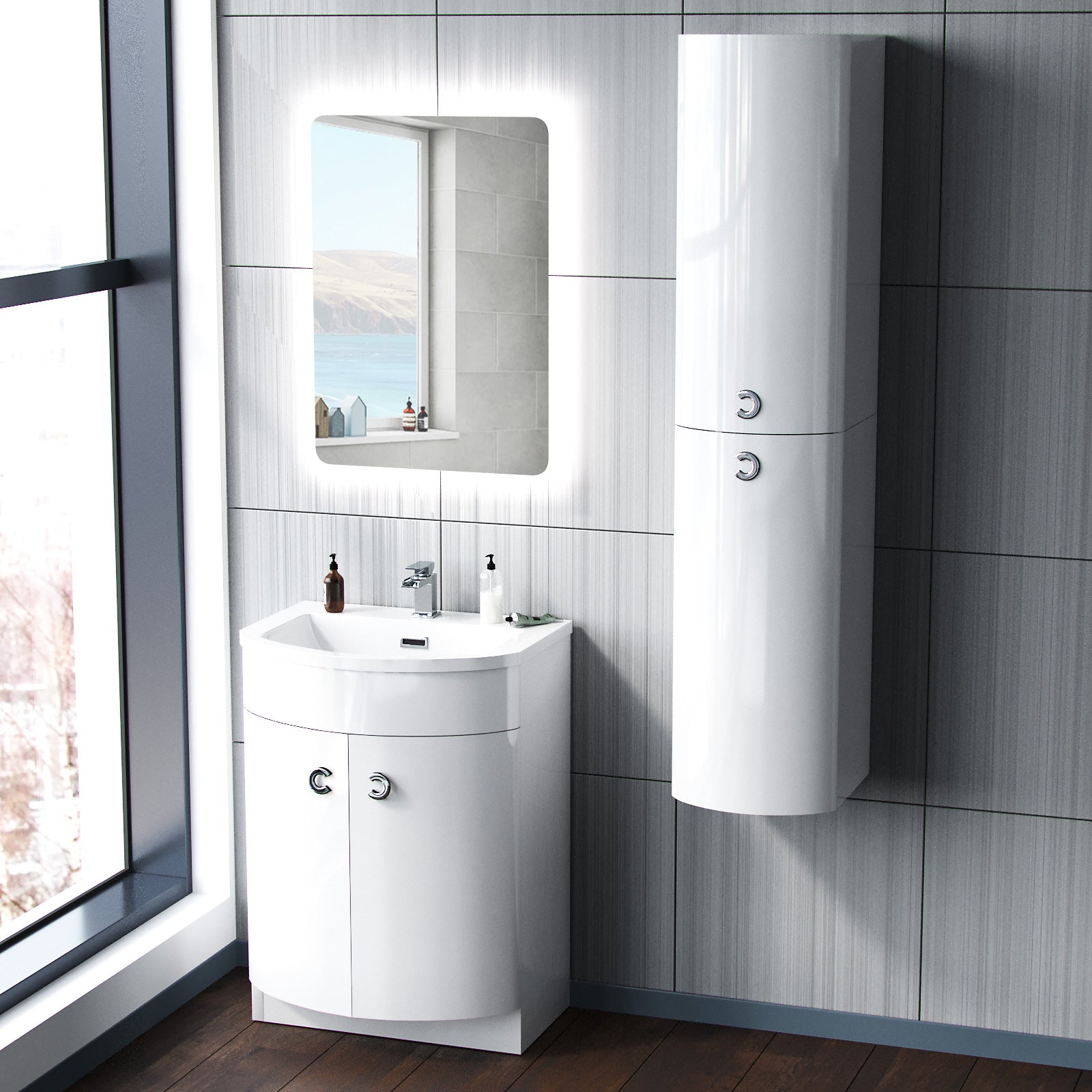 Dene 600mm Flat Pack White Vanity with Basin and Wall Hung Cabinet