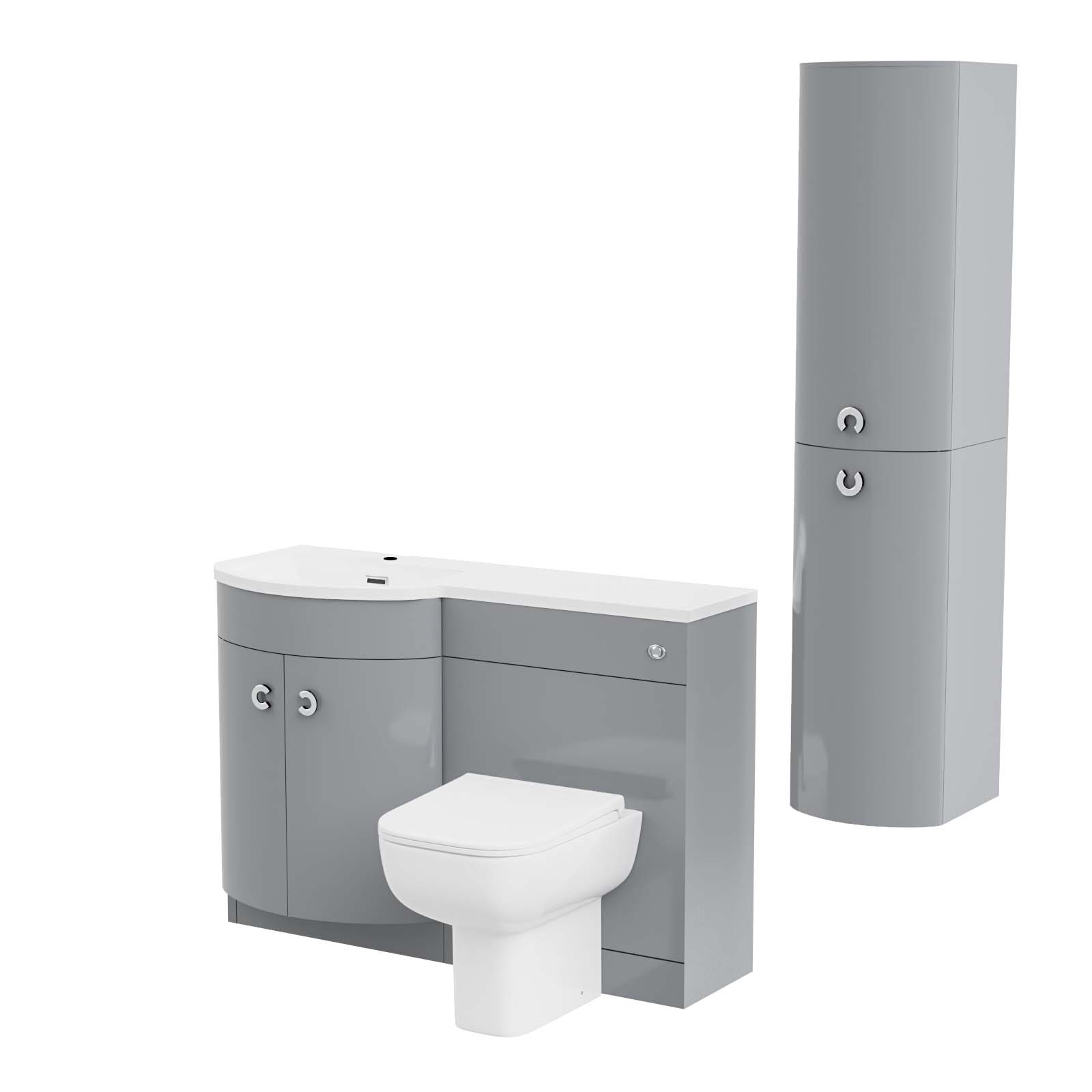 Dene 1100 mm P-Shape Grey LH Vanity Unit, Toilet & Wall Hung Cabinet Flat Pack