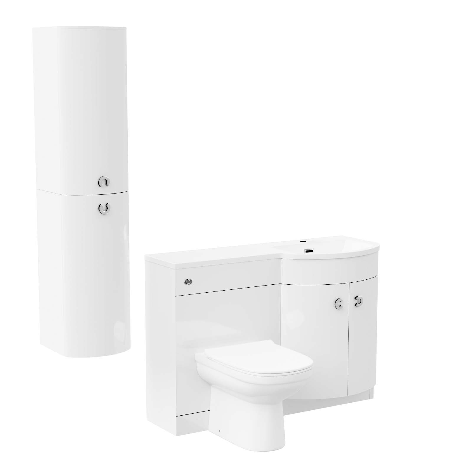 Dene 1100 mm Flat Pack P-Shape White RH Basin Vanity Unit, Toilet & Wall Hung Cabinet