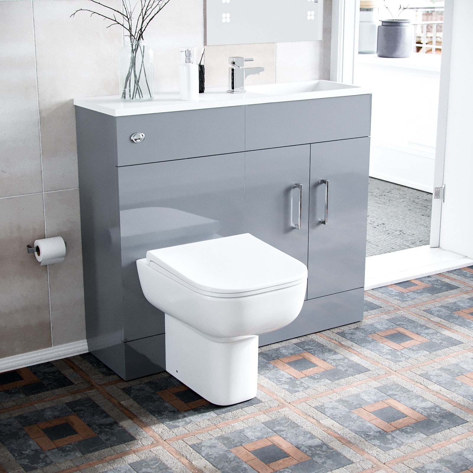 James 1000mm Slimline Floorstanding Grey Vanity Basin and BTW Combo Unit