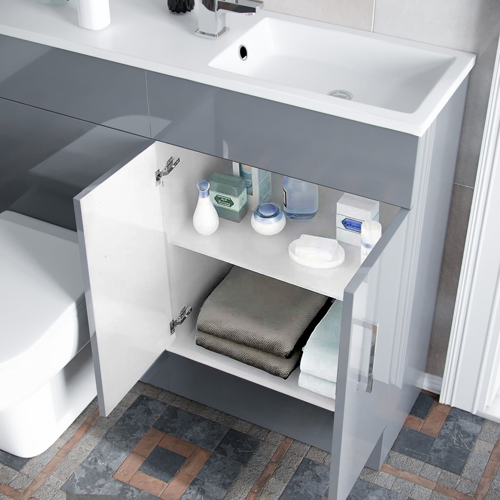 James 1000mm Slimline Floorstanding Grey Vanity Basin and BTW Combo Unit