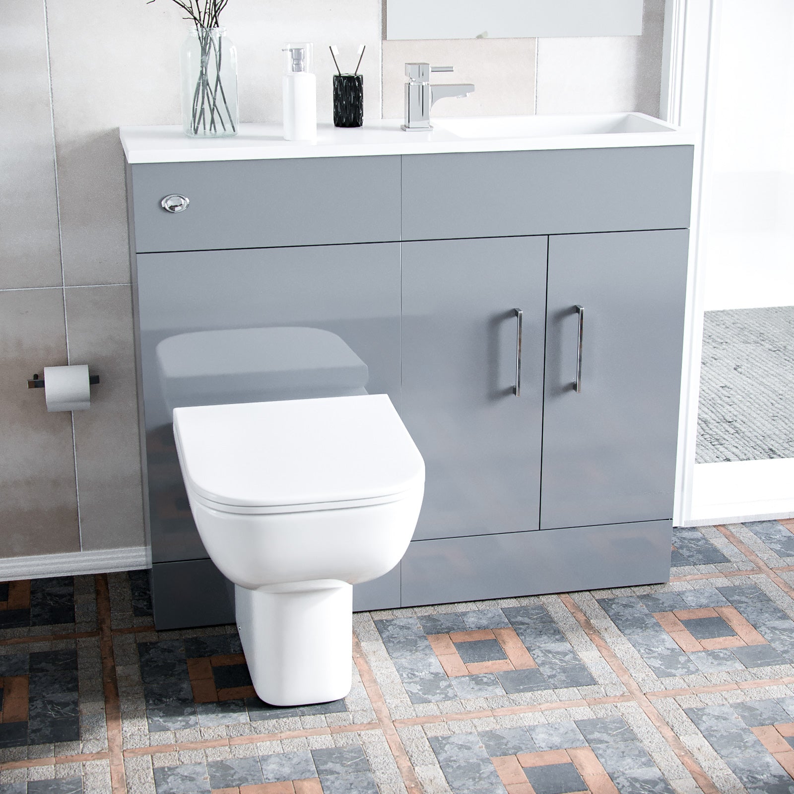 James 1000mm Slimline Floorstanding Grey Vanity Basin and BTW Combo Unit