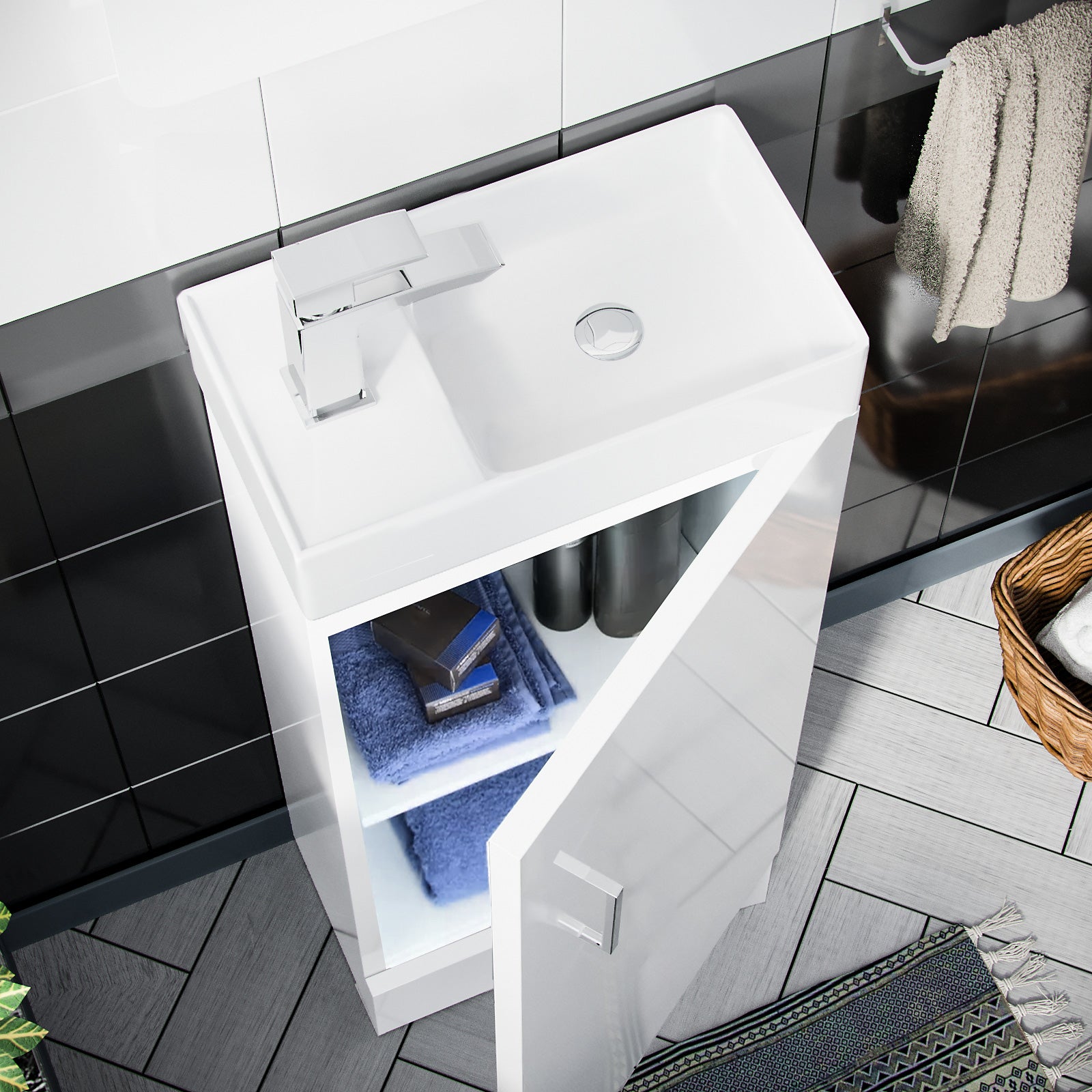 Nanuya 400mm White Floor Standing Vanity, WC Unit & Square BTW Rimless Toilet