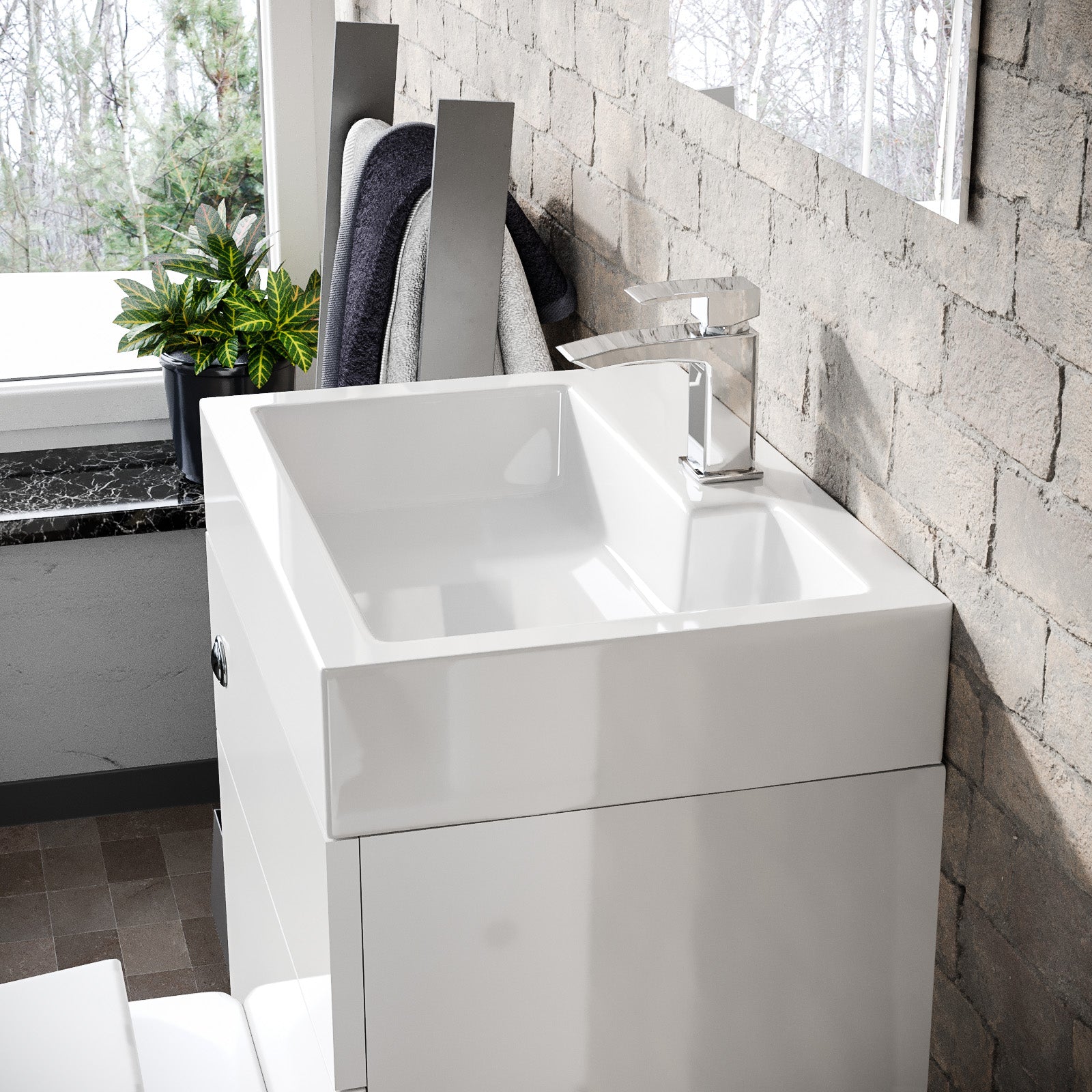 500mm Gloss White Two-In-One Combined Wash Basin & Rimless Toilet Space Save