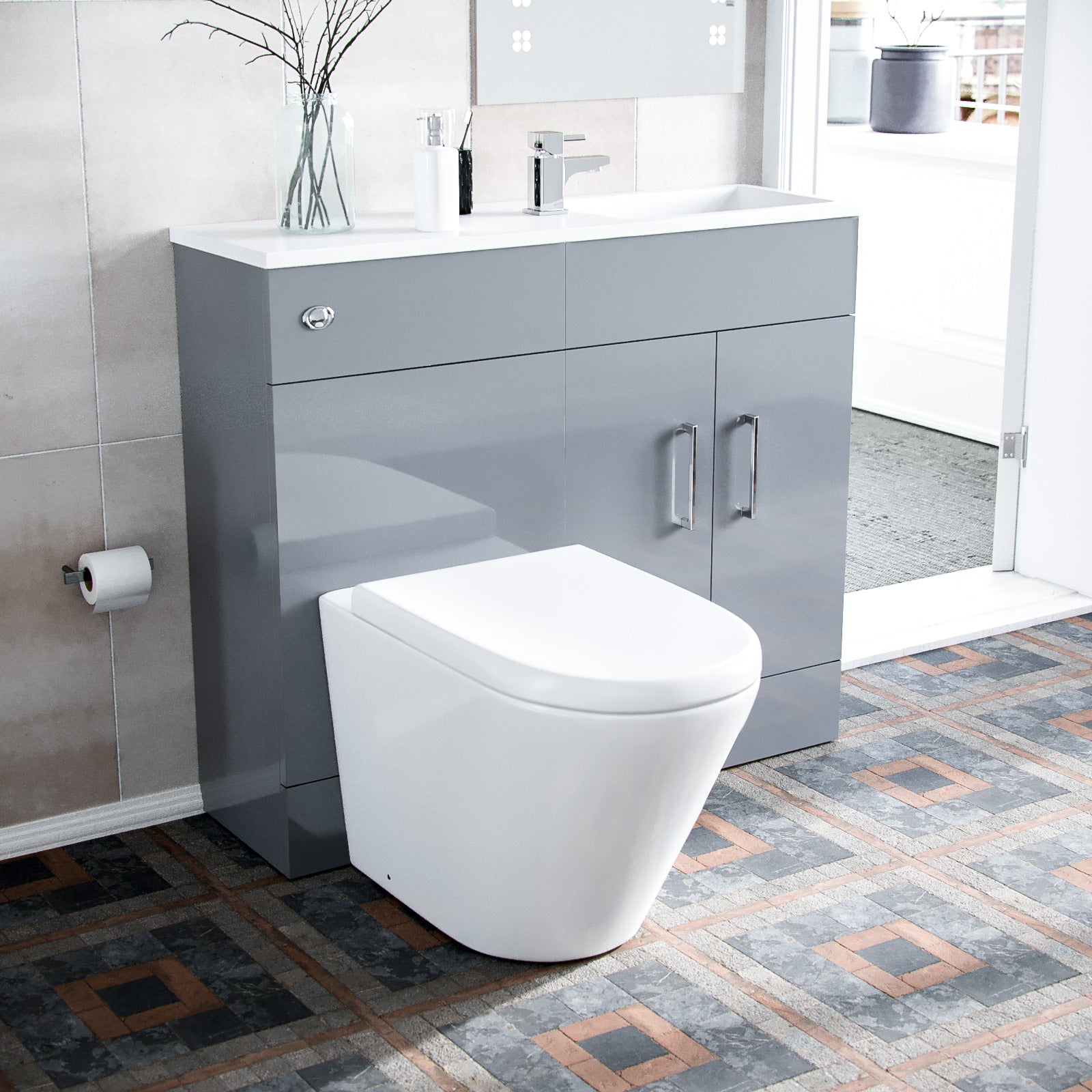 James 1000mm Vanity Basin Unit and Back To Wall Toilet Grey