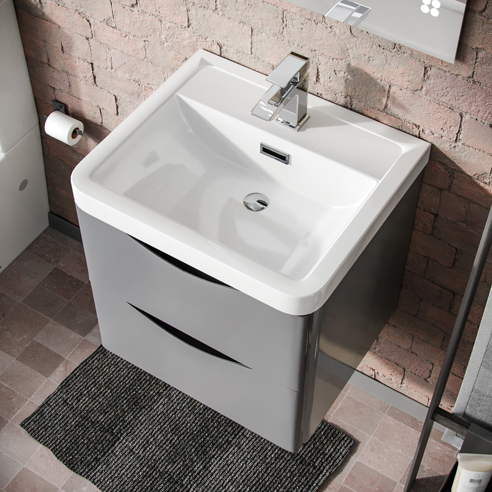 Merton 500 Grey Wall Hung Cabinet with 2 Soft Closing Drawers & Basin