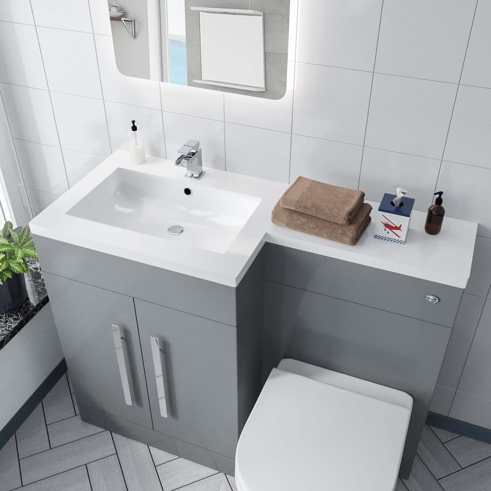 Aric 1100mm LH Freestanding LightGrey Vanity with BTW Rimless Toilet, WC & Basin