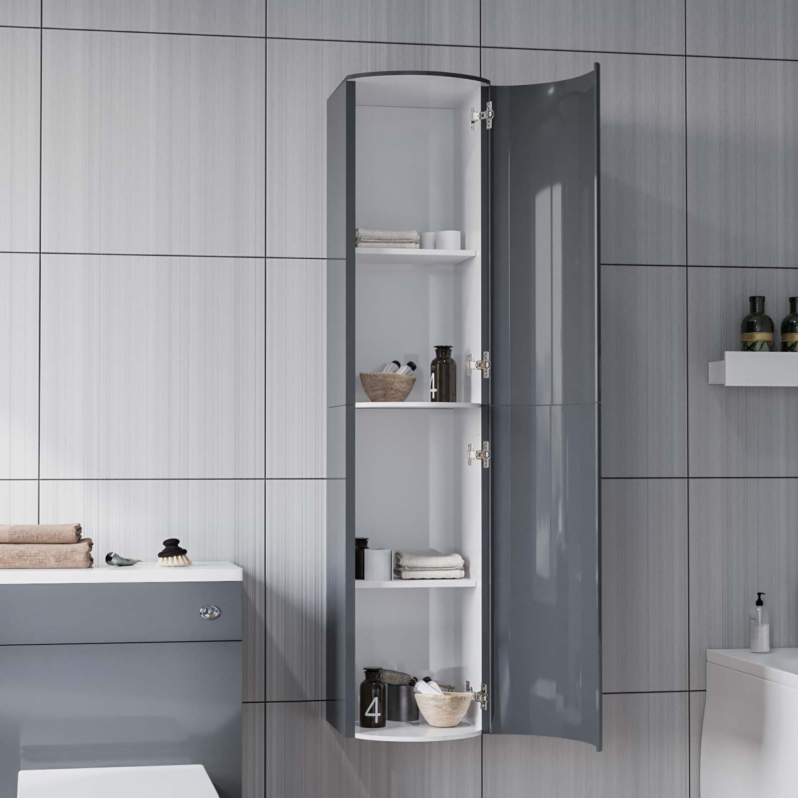 Dene 1100 mm P-Shape Grey LH Vanity Unit, Toilet & Wall Hung Cabinet Flat Pack