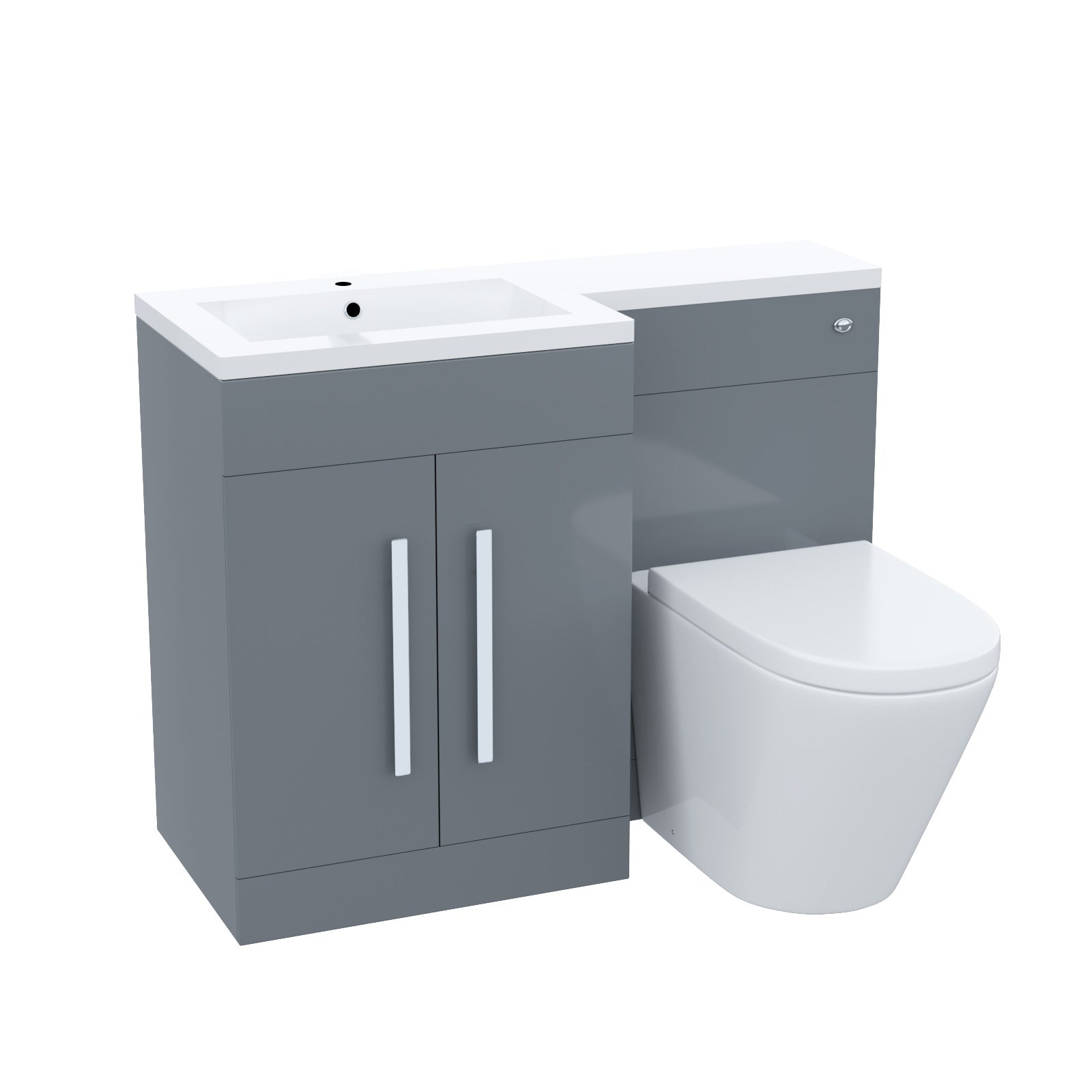 Aric 1100mm LH Rimless Round BTW Toilet, WC Unit & Resin Basin Grey