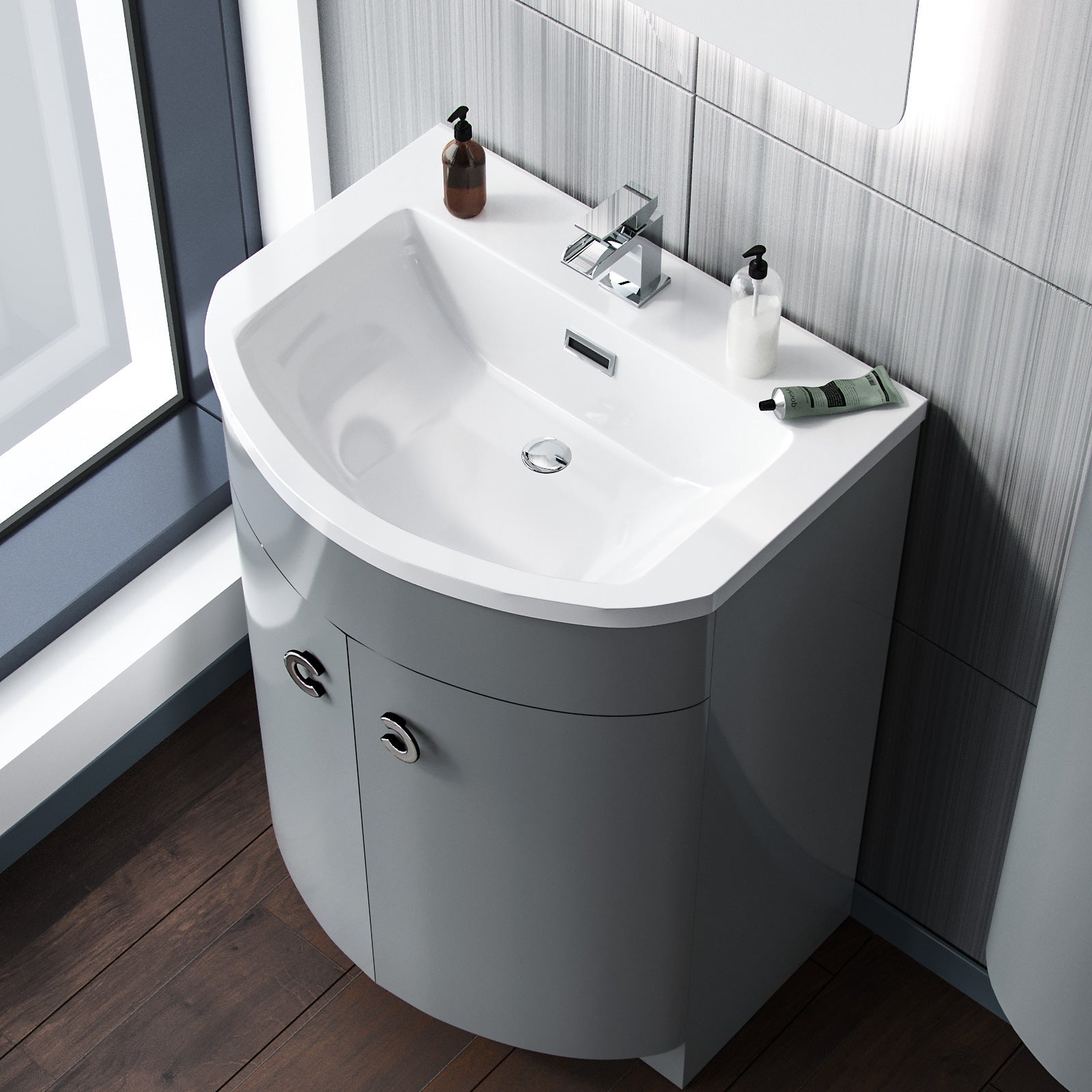 Dene 600mm Grey Vanity with Basin and Wall Hung Cabinet Flat Pack