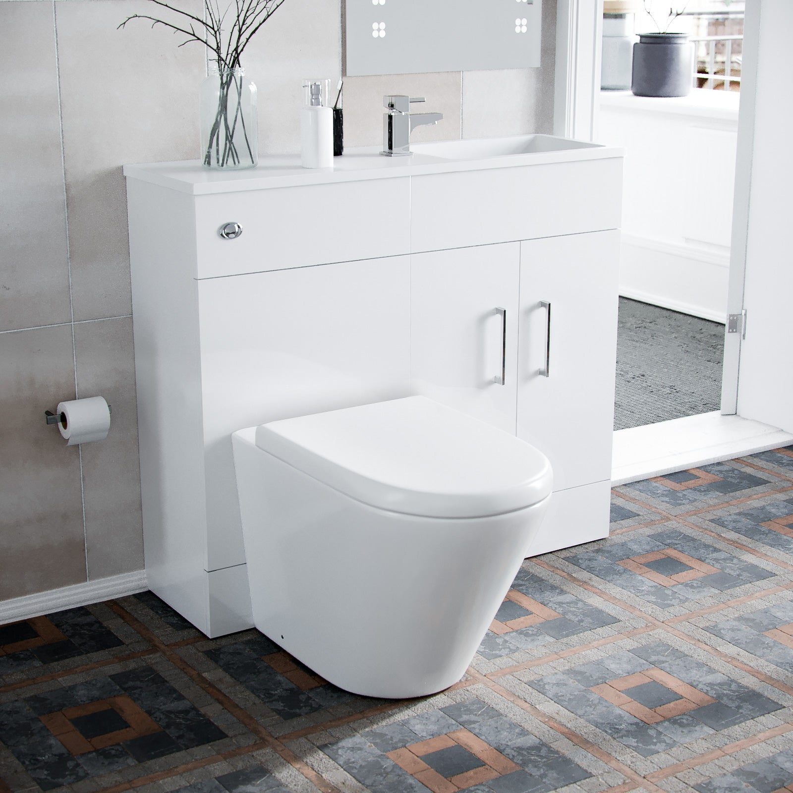 James 1000mm Vanity Basin Unit & Ellis Back To Wall Toilet White